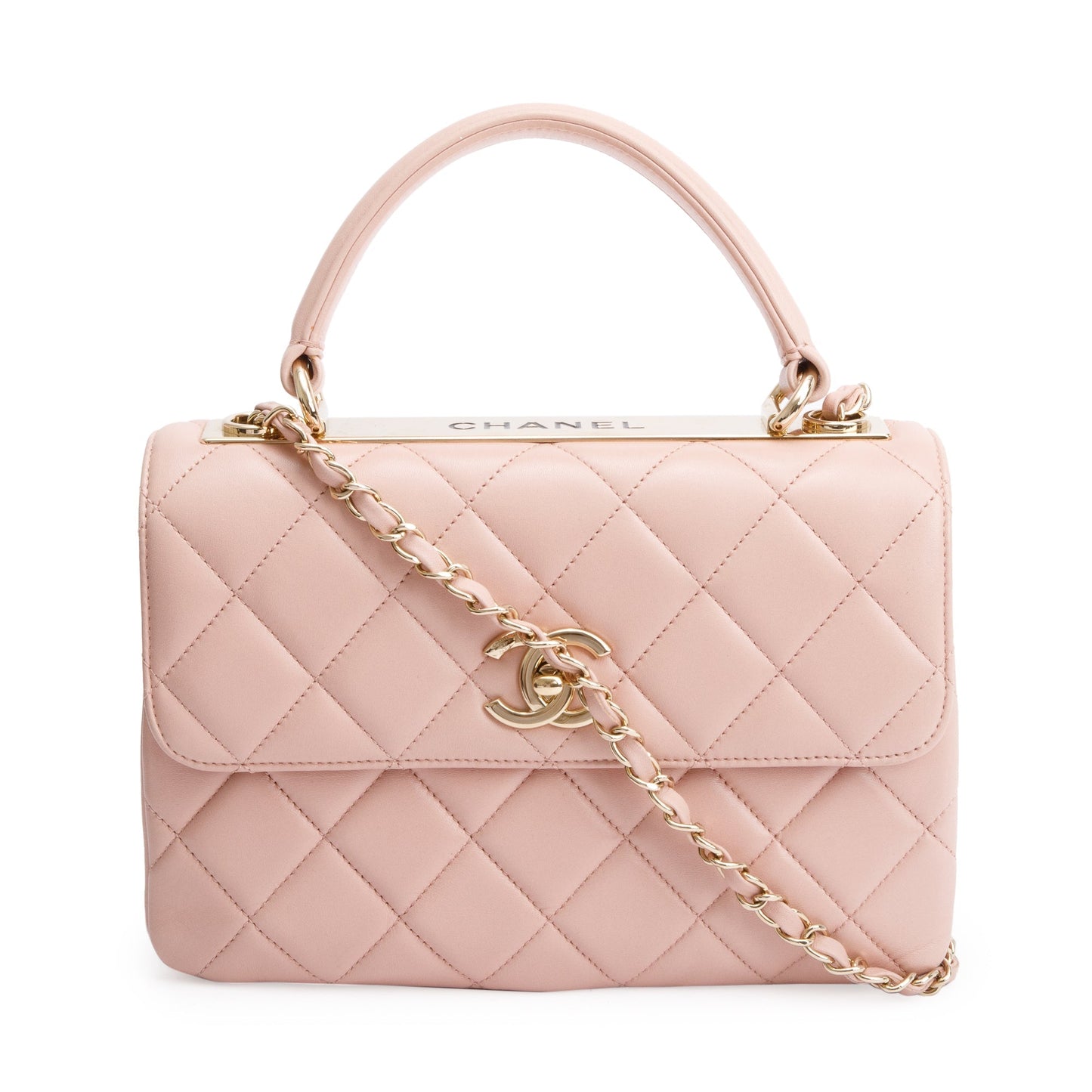 Chanel Pink Quilted Lambskin Trendy CC Small Top Handle Flap Bag