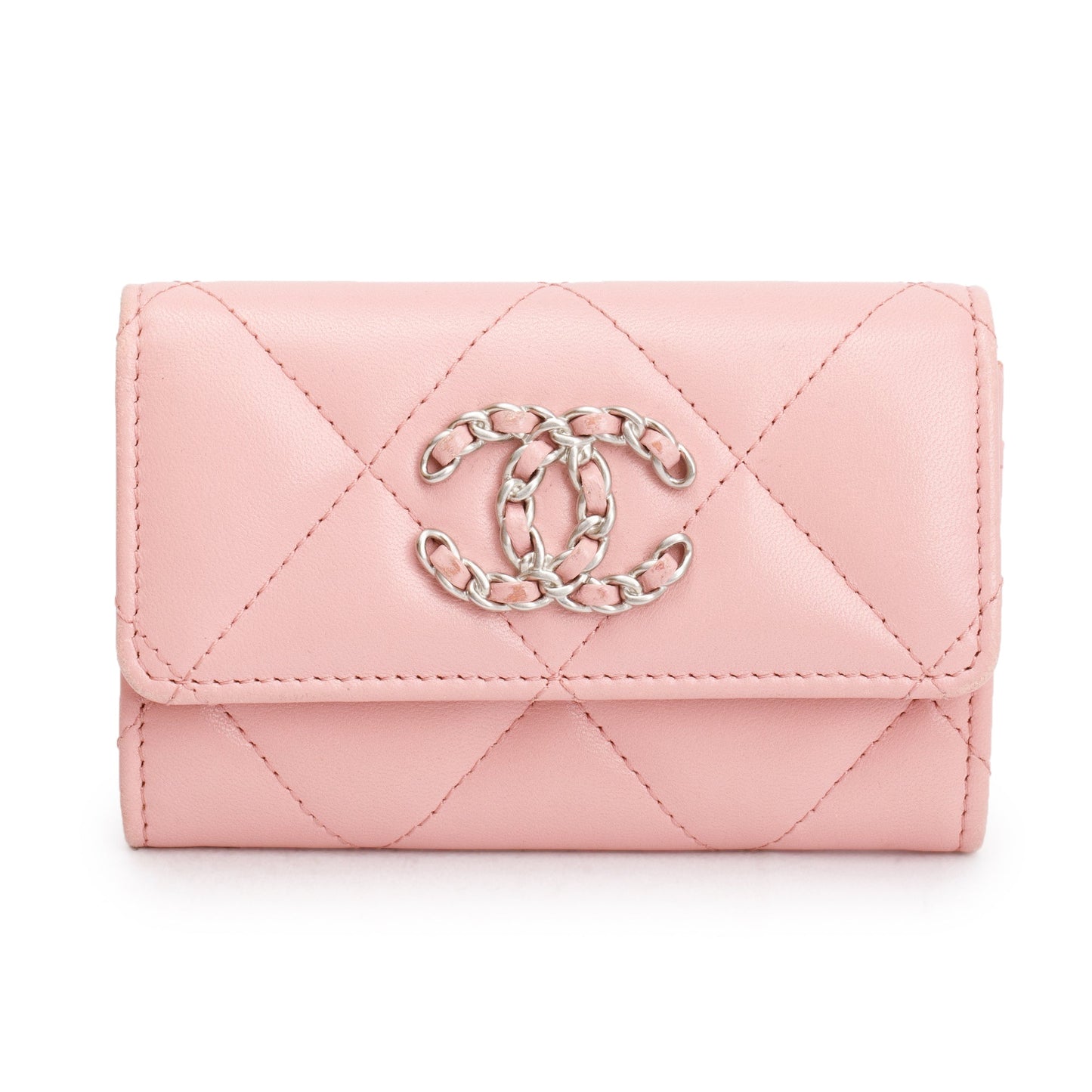 Chanel Pink Quilted Leather 19 Flap Card Holder