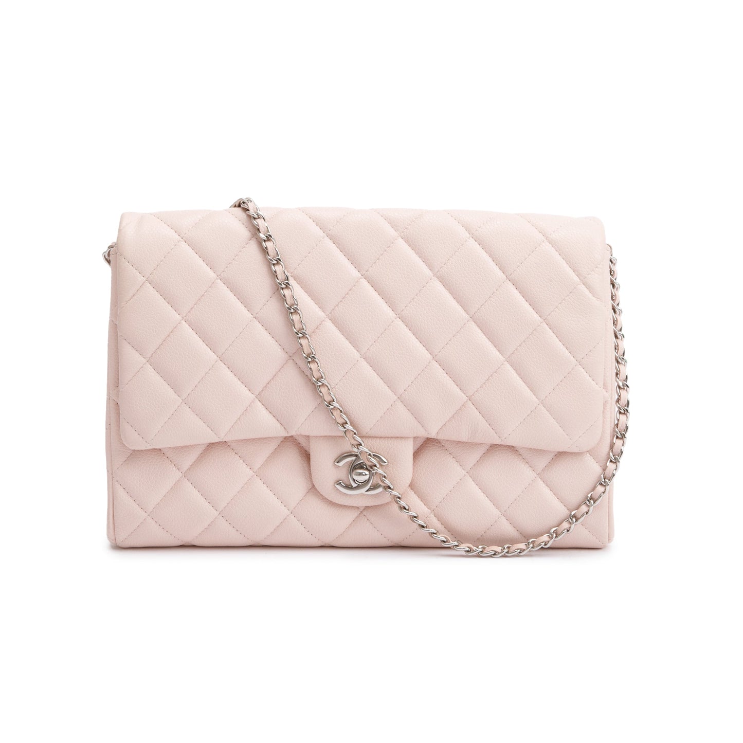 Chanel Pink Quilted Leather Clutch with Chain Flap