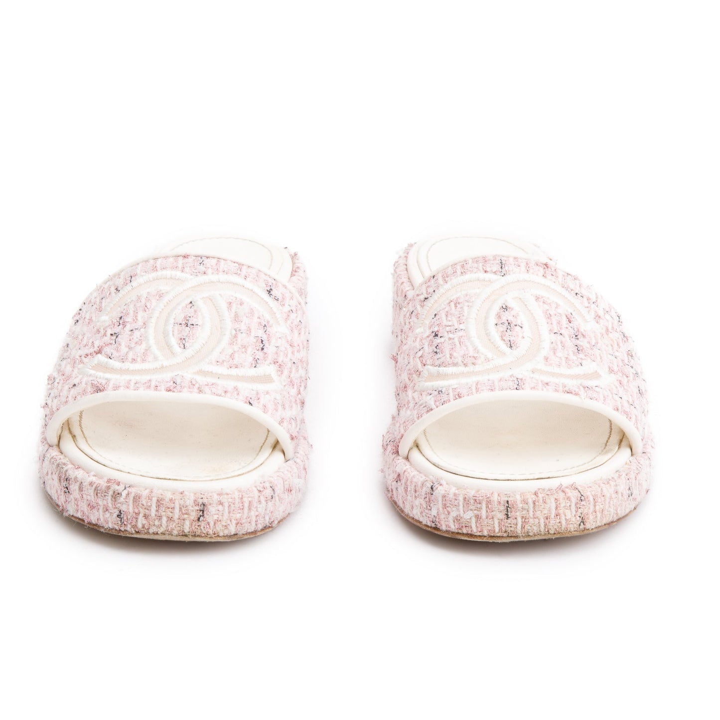 Chanel Pink Tweed CC Logo Slides, Size 40
