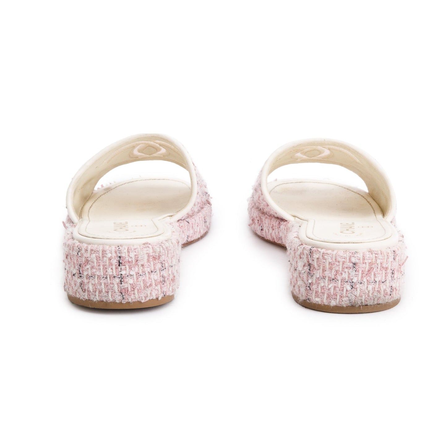 Chanel Pink Tweed CC Logo Slides, Size 40