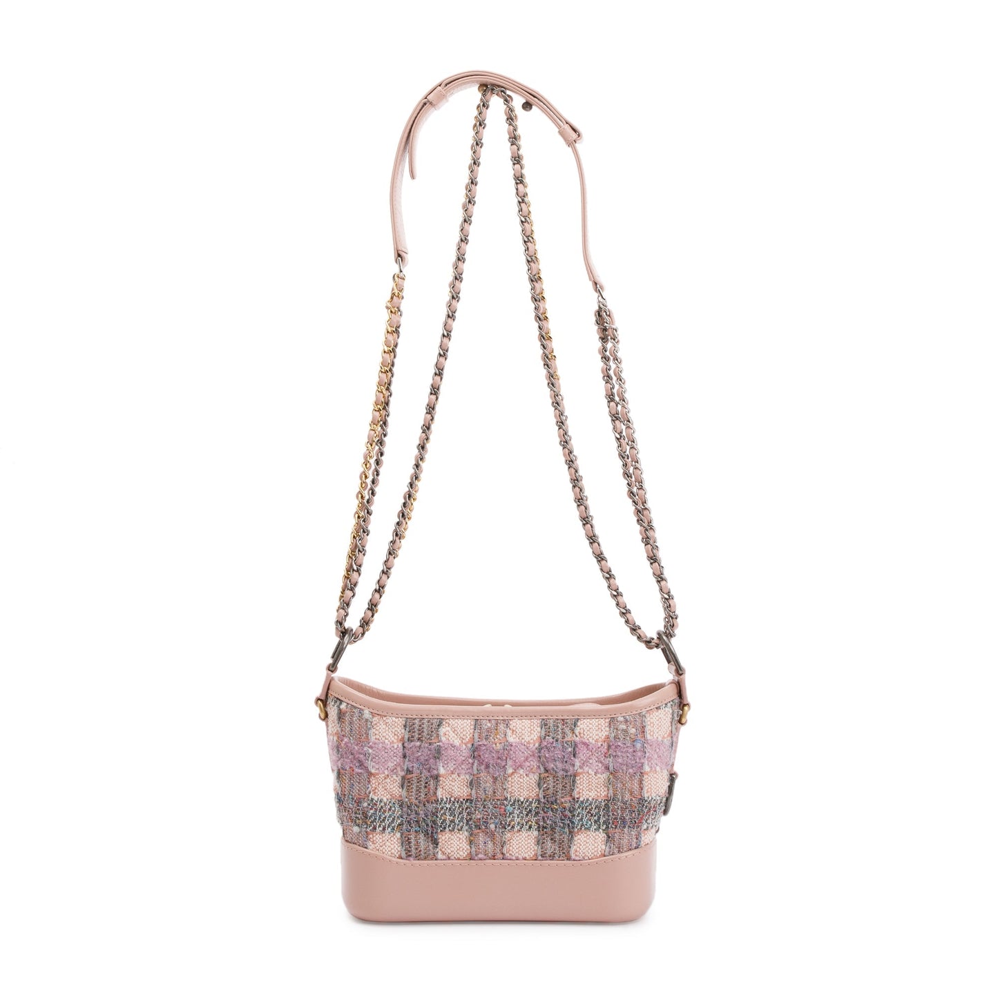 Chanel Pink Tweed Calfskin Leather Small Gabrielle Hobo