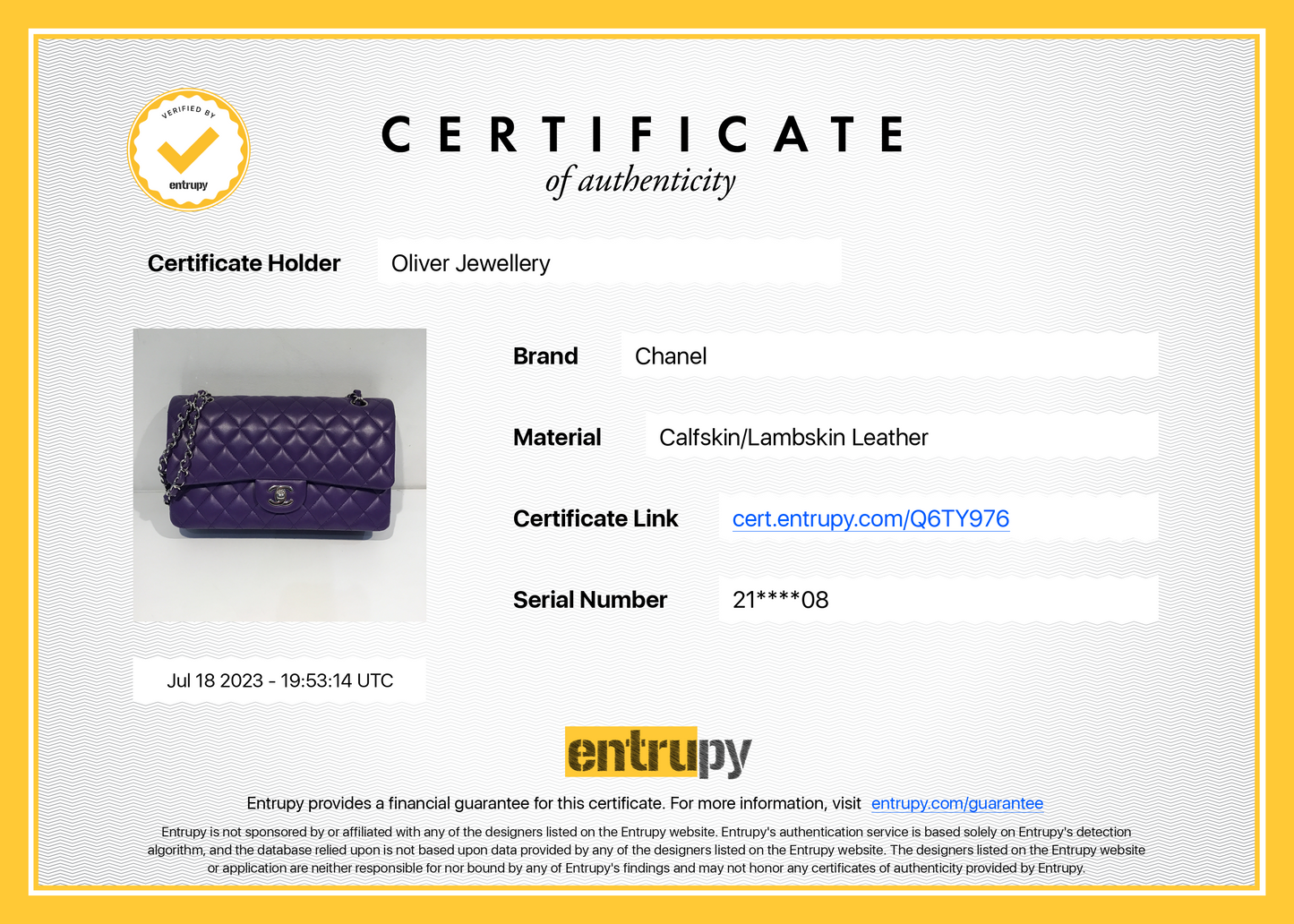 Chanel Purple Classic Medium Double Flap Bag
