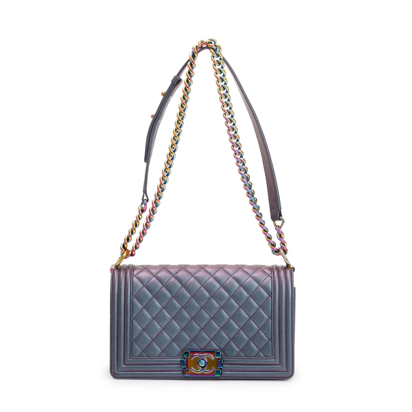 Chanel Purple Iridescent Quilted Calfskin Leather Medium Boy Bag