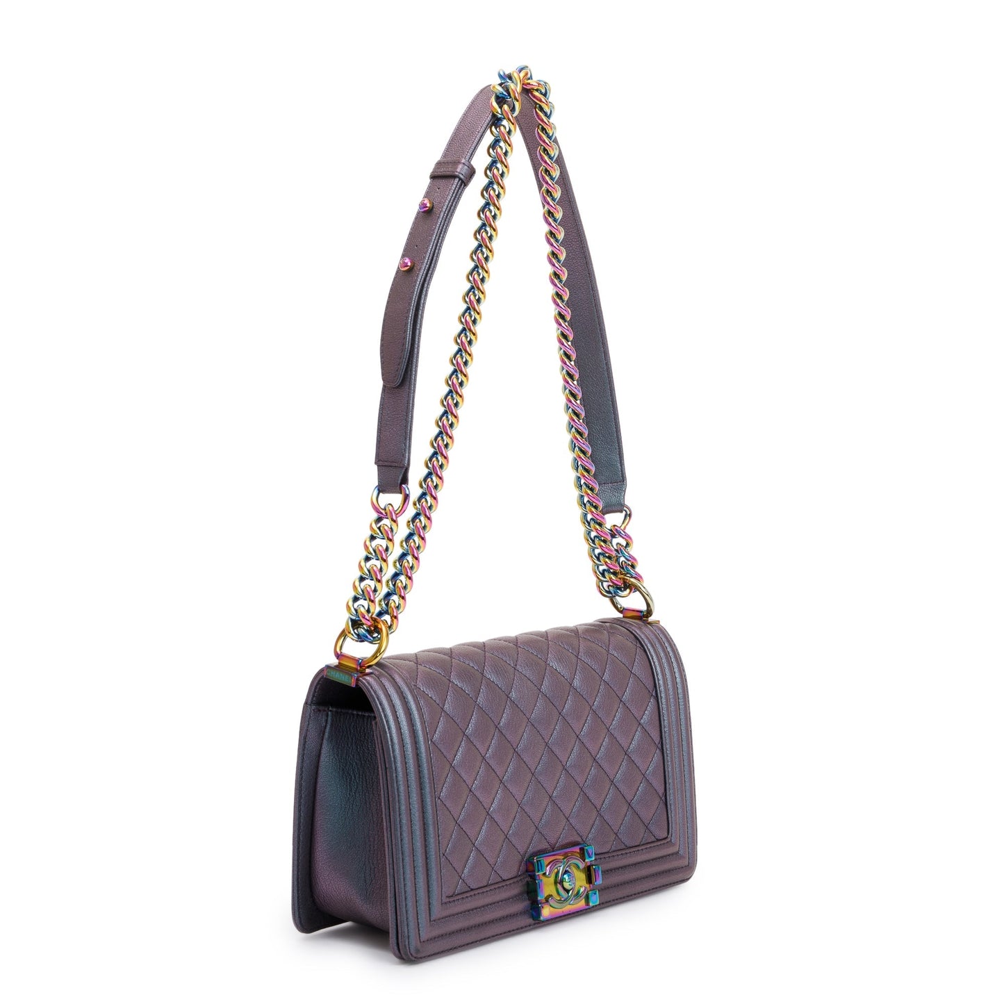 Chanel Purple Iridescent Quilted Calfskin Leather Medium Boy Bag