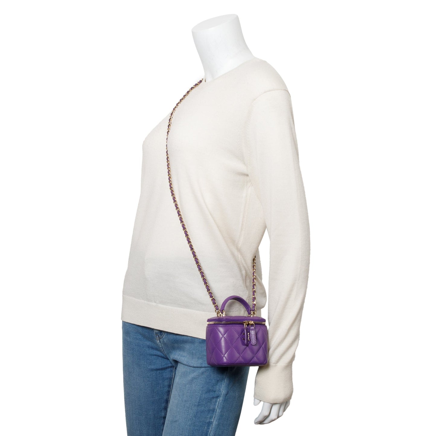 Chanel Purple Lambskin Leather Mini Top Handle Vanity Case