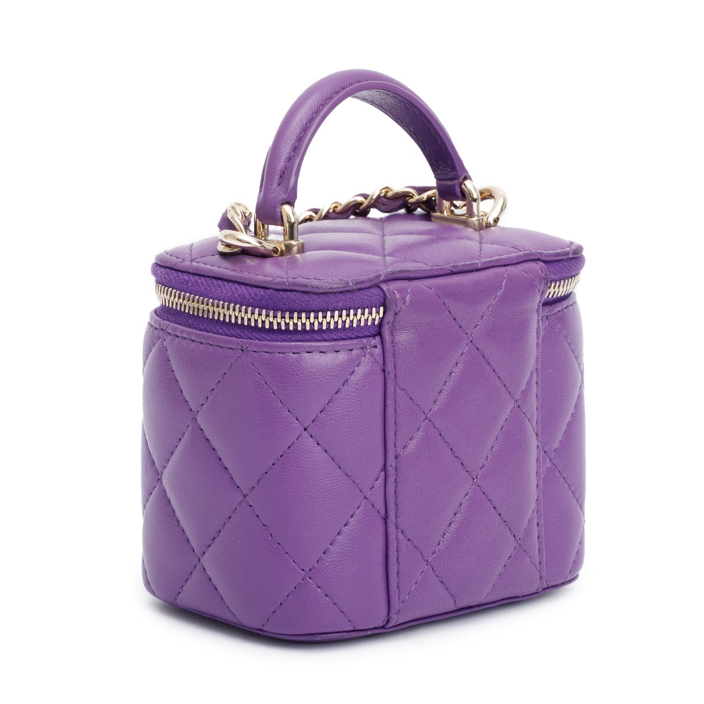Chanel Purple Lambskin Leather Mini Top Handle Vanity Case