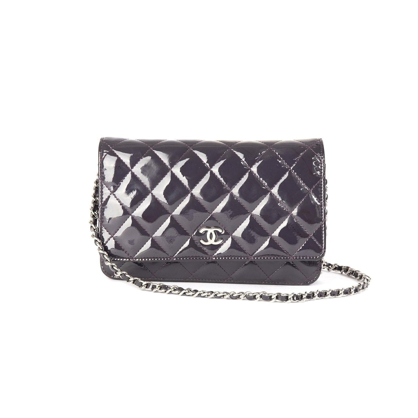 Chanel Purple Patent Classic Wallet on Chain