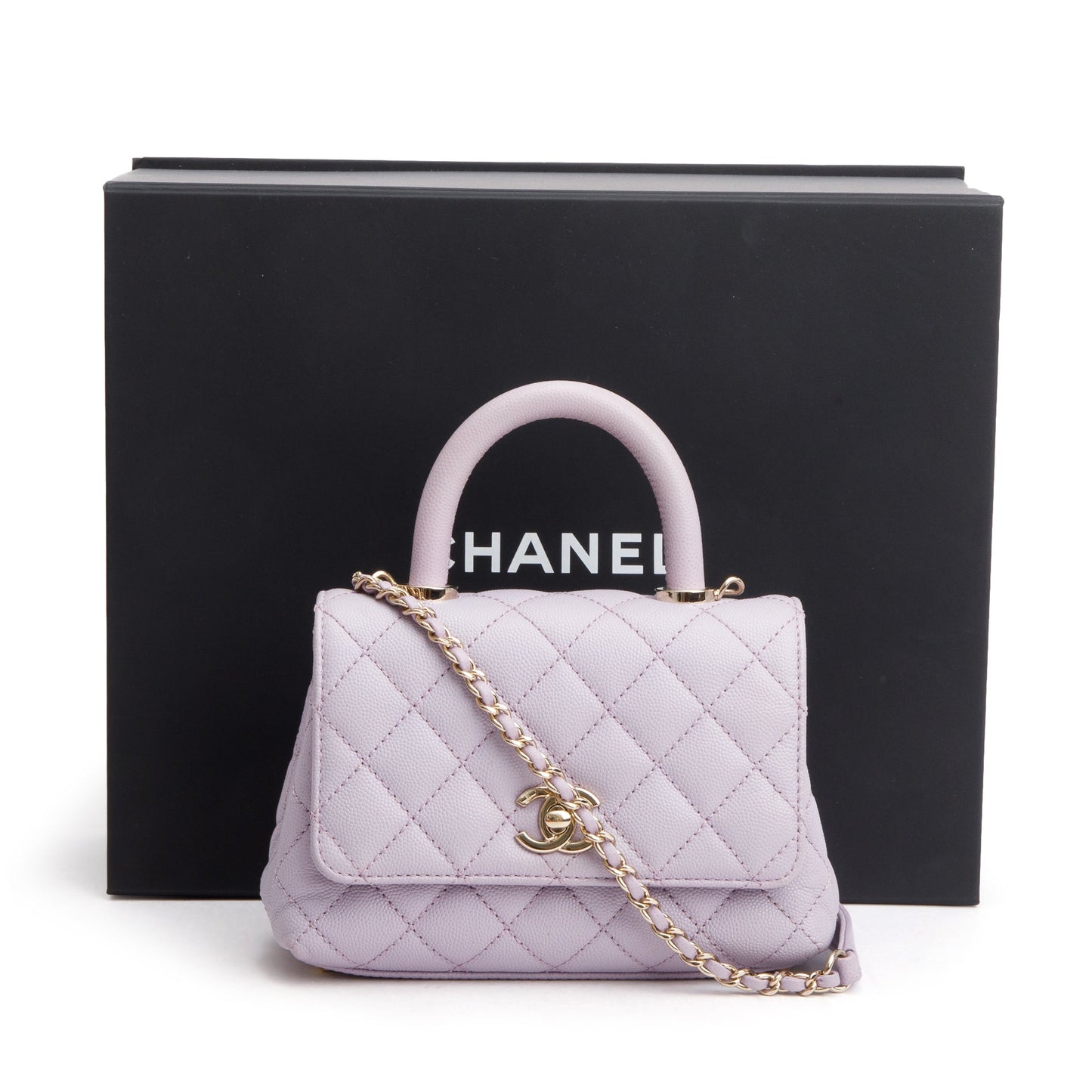 Chanel Purple Quilted Caviar Leather Mini Coco Top Handle Flap Bag