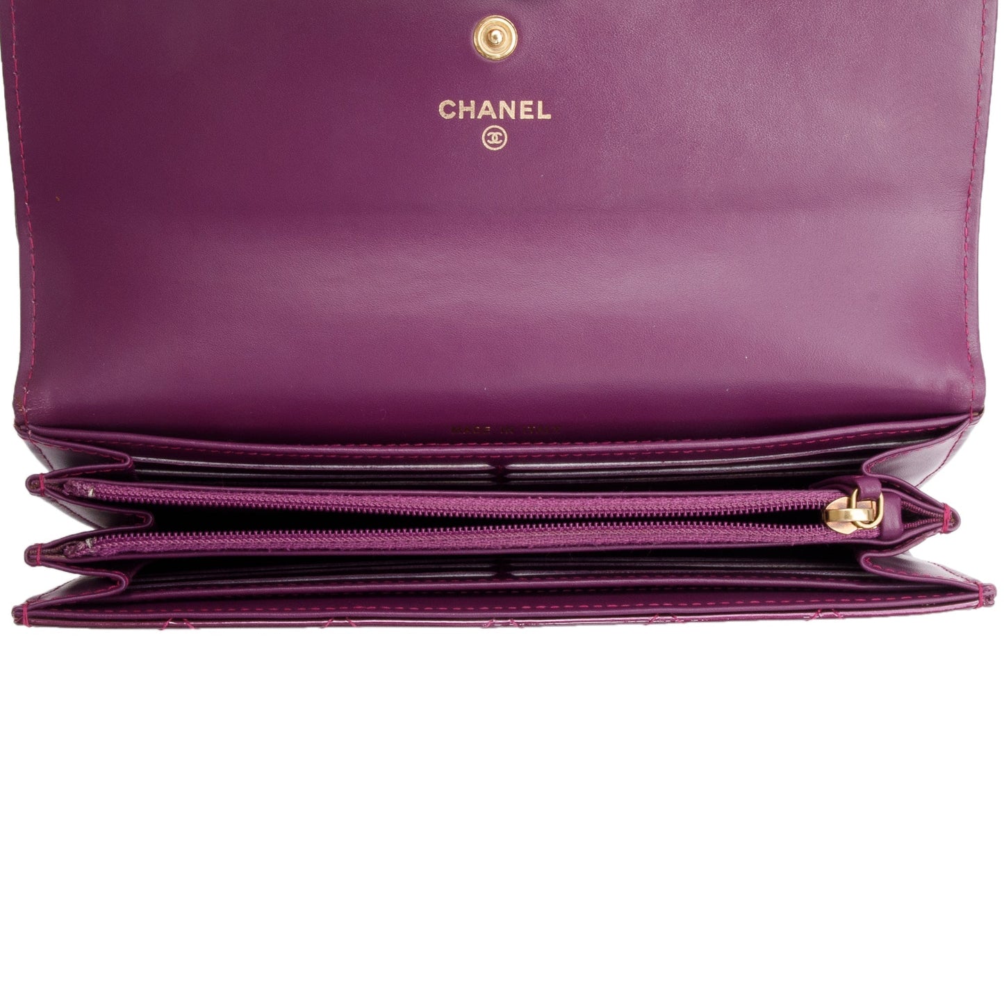 Chanel Purple Quilted Patent Leather Boy Long Flap Wallet