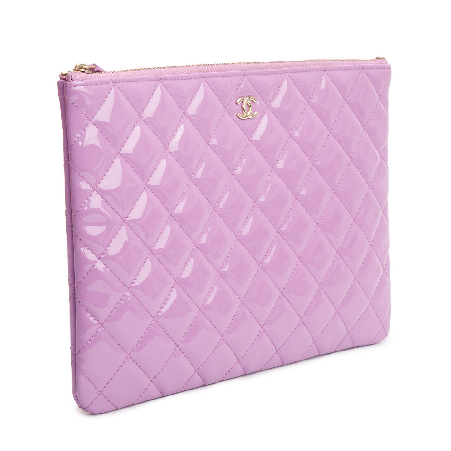 Chanel Purple Quilted Patent Leather Medium O-Case Clutch