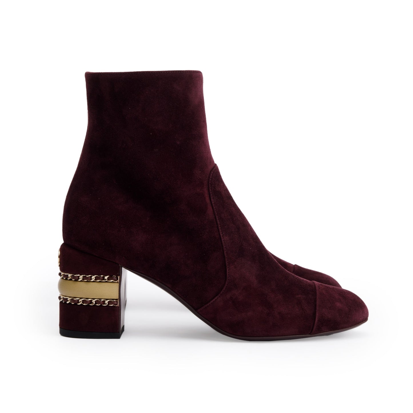 Chanel Purple Suede Interlocking CC Logo Chain Ankle Boots, Size 40