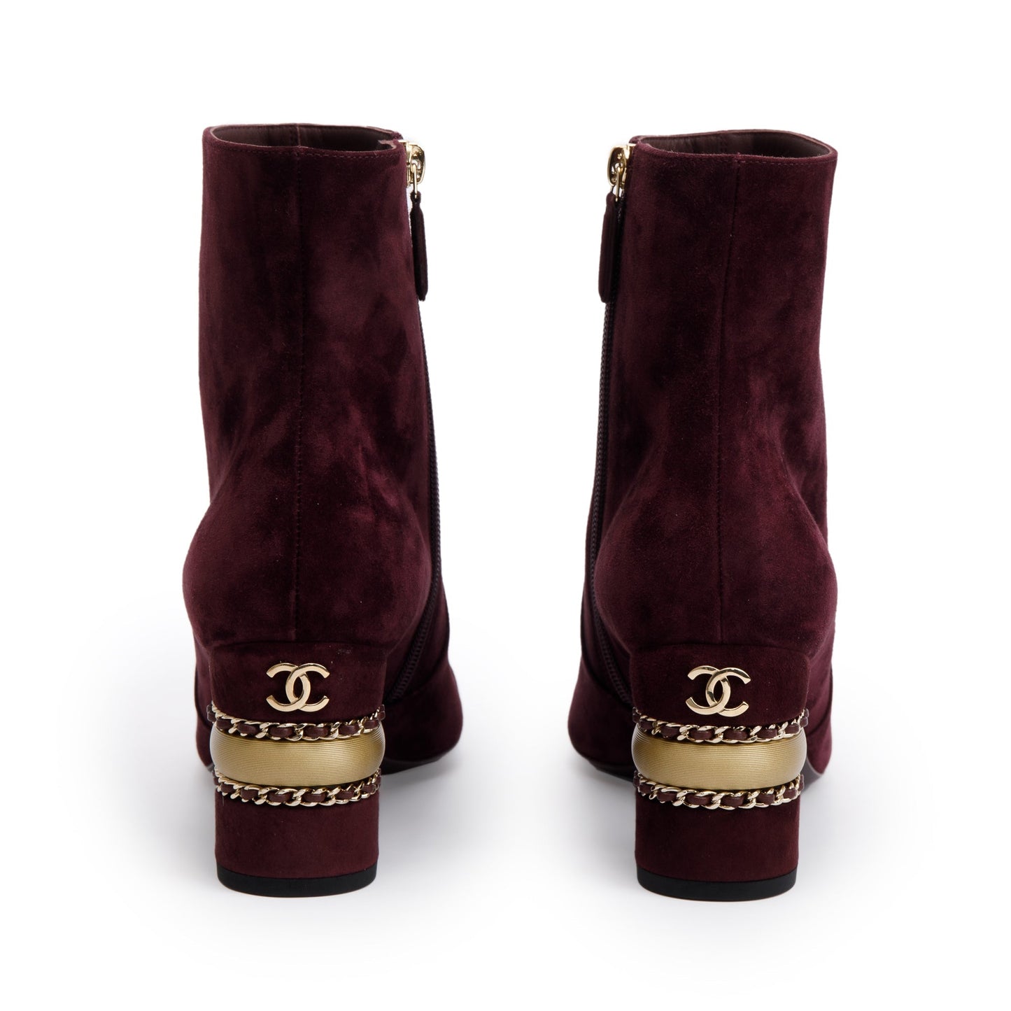 Chanel Purple Suede Interlocking CC Logo Chain Ankle Boots, Size 40