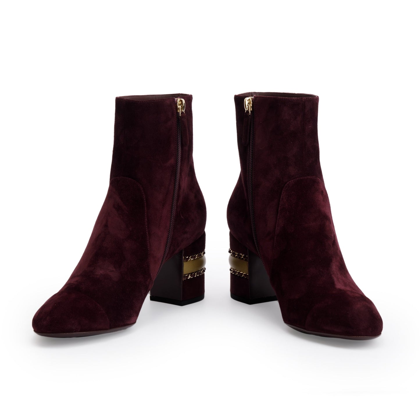 Chanel Purple Suede Interlocking CC Logo Chain Ankle Boots, Size 40