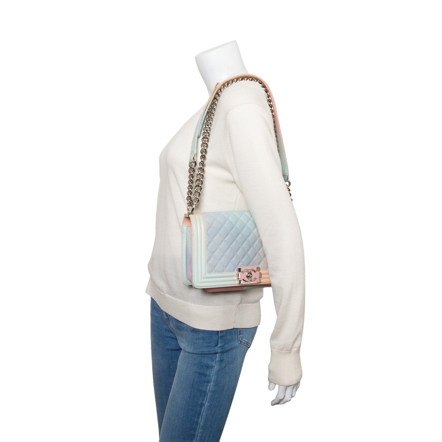 Chanel Rainbow Quilted Caviar Leather Medium Boy Bag