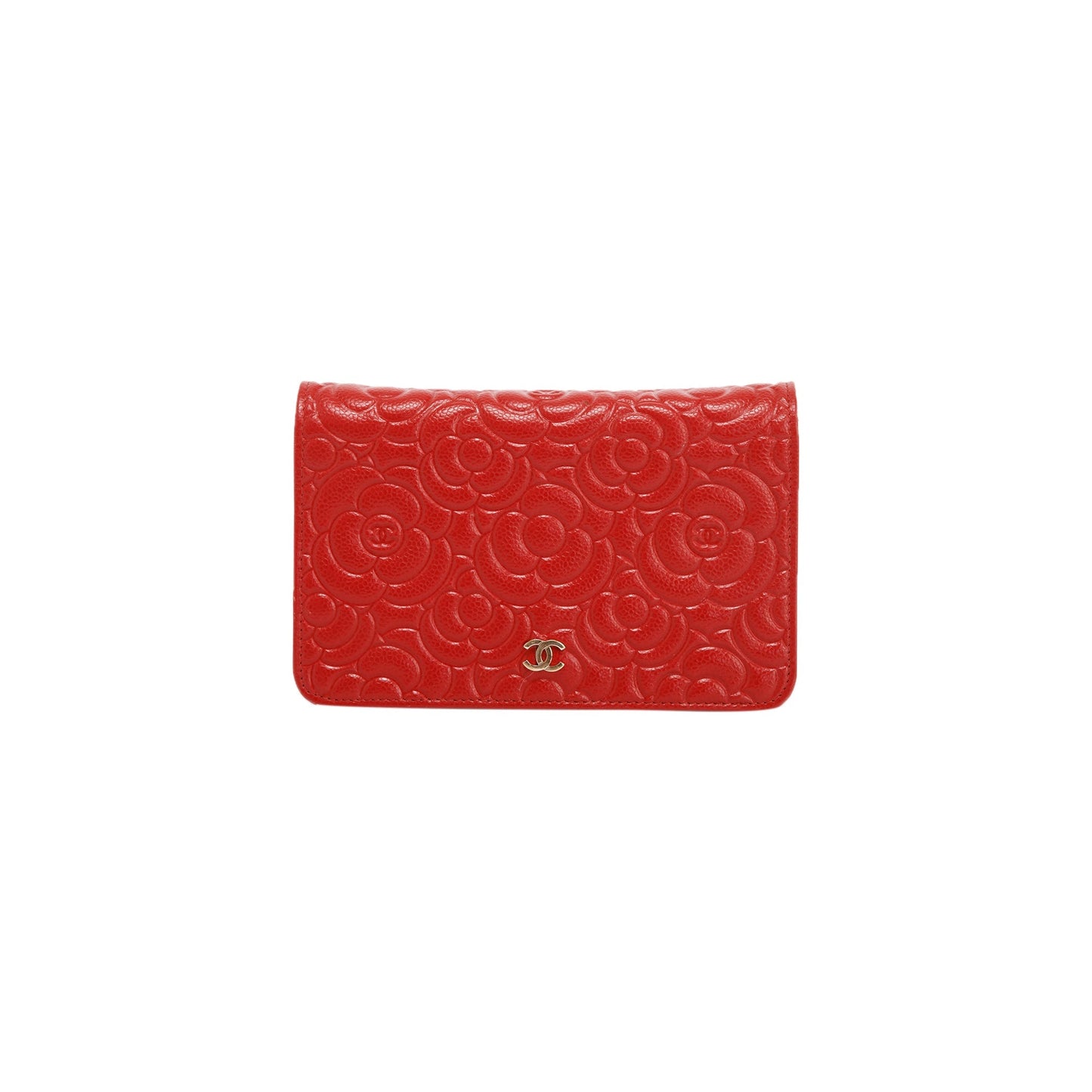 Chanel Red Caviar Camelia Wallet on Chain