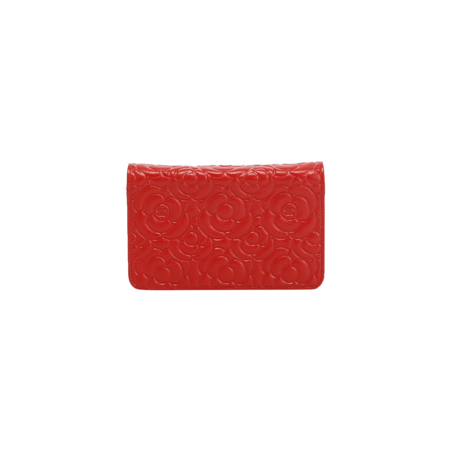 Chanel Red Caviar Camelia Wallet on Chain