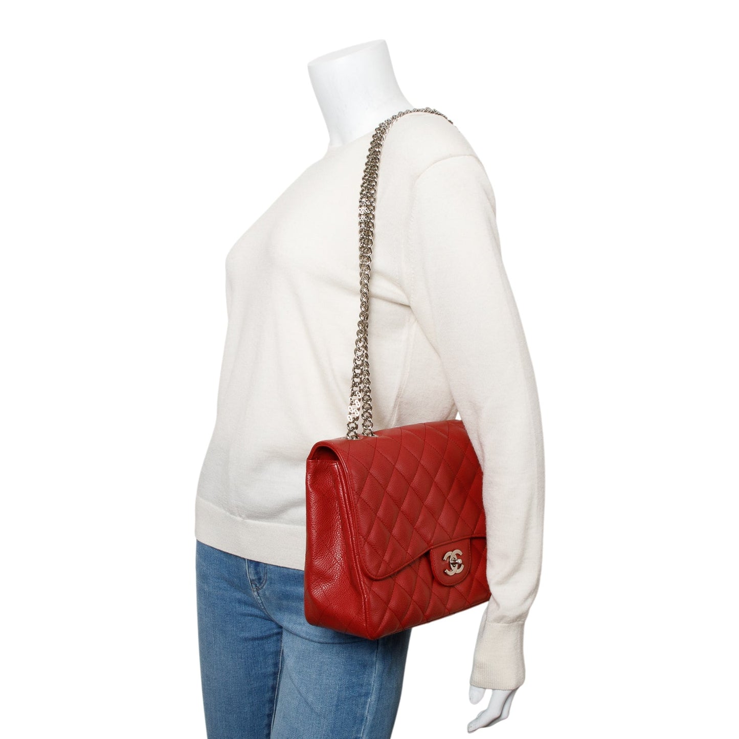 Chanel Red Caviar Classic Jumbo Single Flap Bag