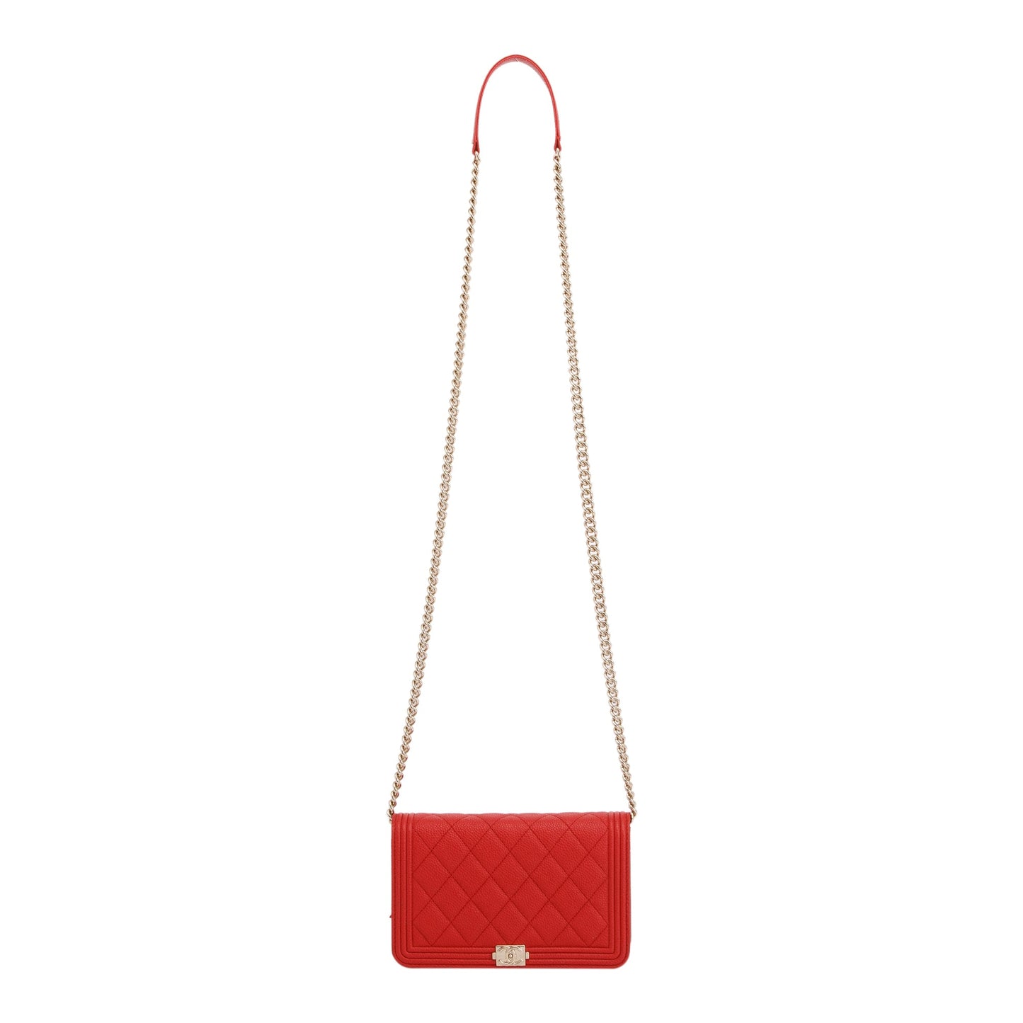 Chanel Red Caviar Leather Boy Wallet on Chain