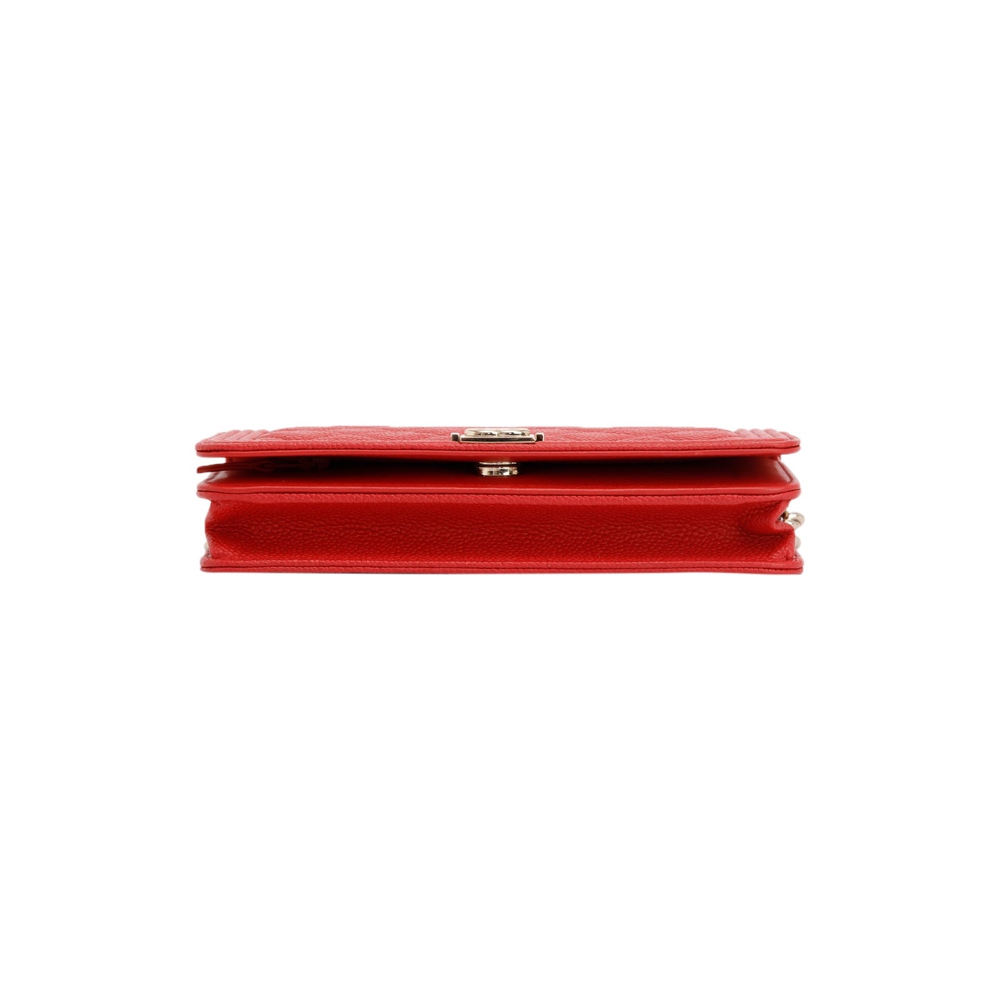 Chanel Red Caviar Leather Boy Wallet on Chain