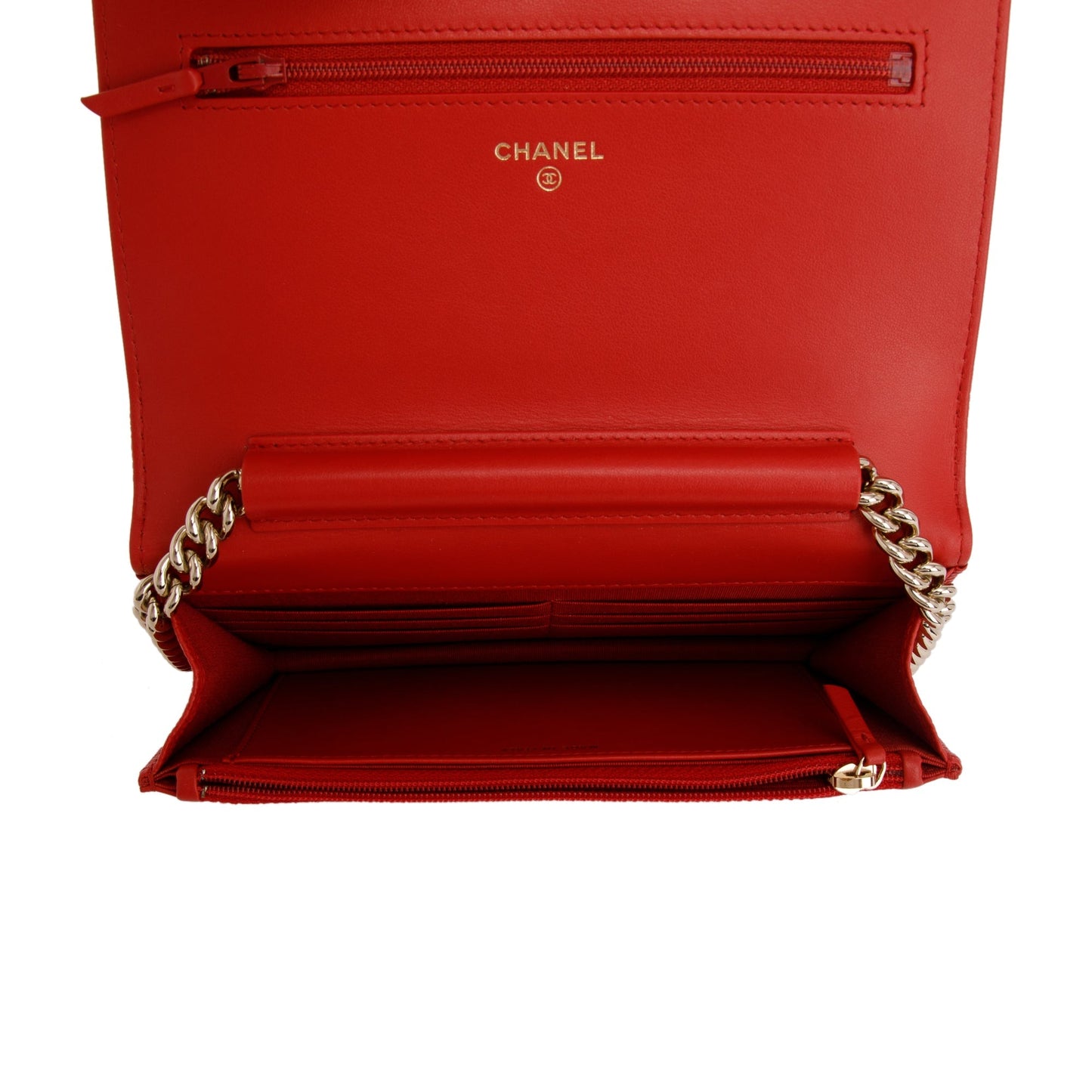 Chanel Red Caviar Leather Boy Wallet on Chain