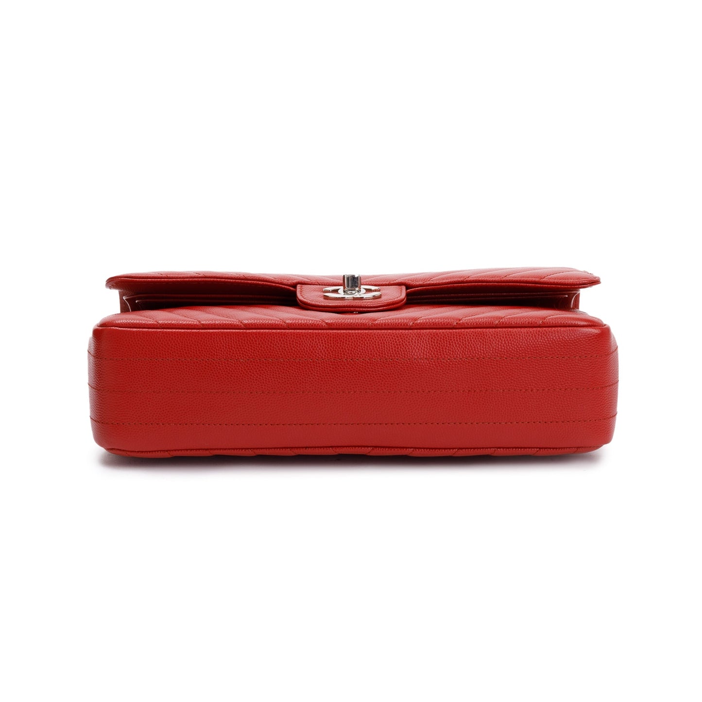Chanel Red Chevron Calfskin Leather Classic Medium Double Flap Bag
