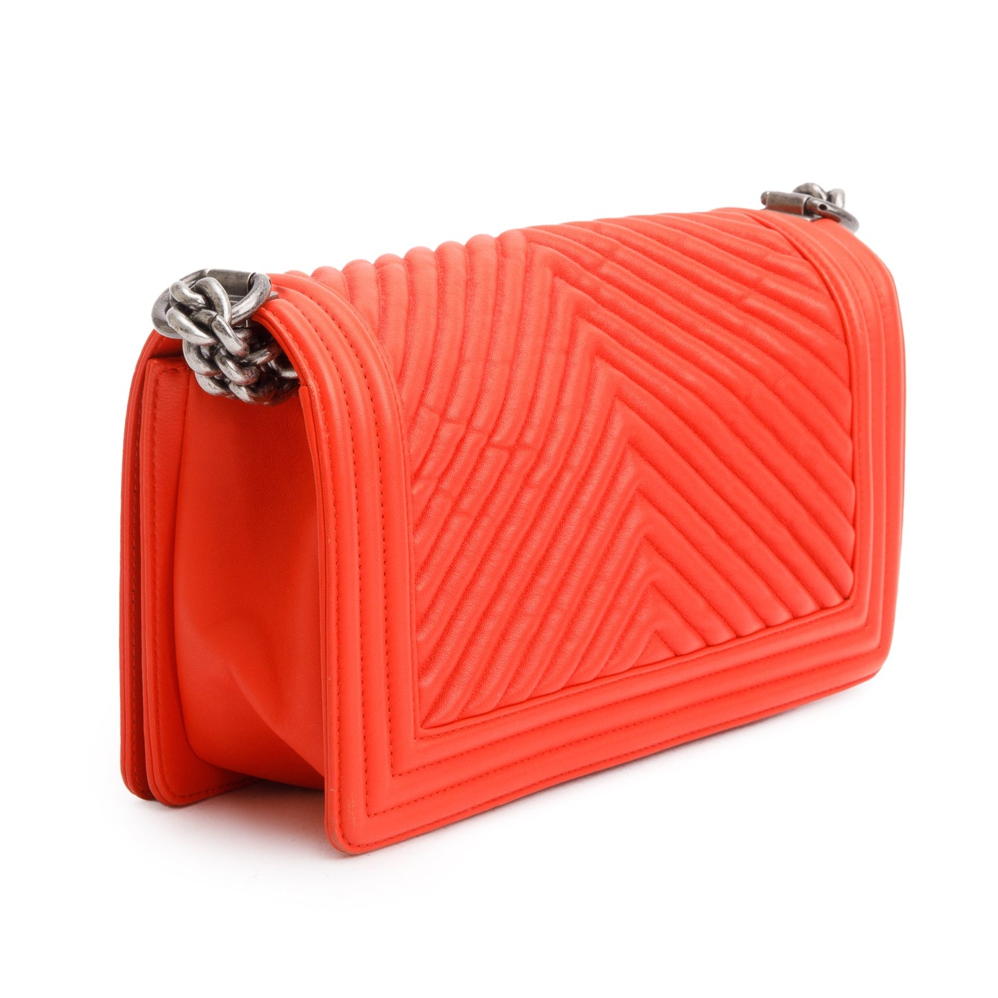 Chanel Red Chevron Calfskin Leather Medium Boy Bag