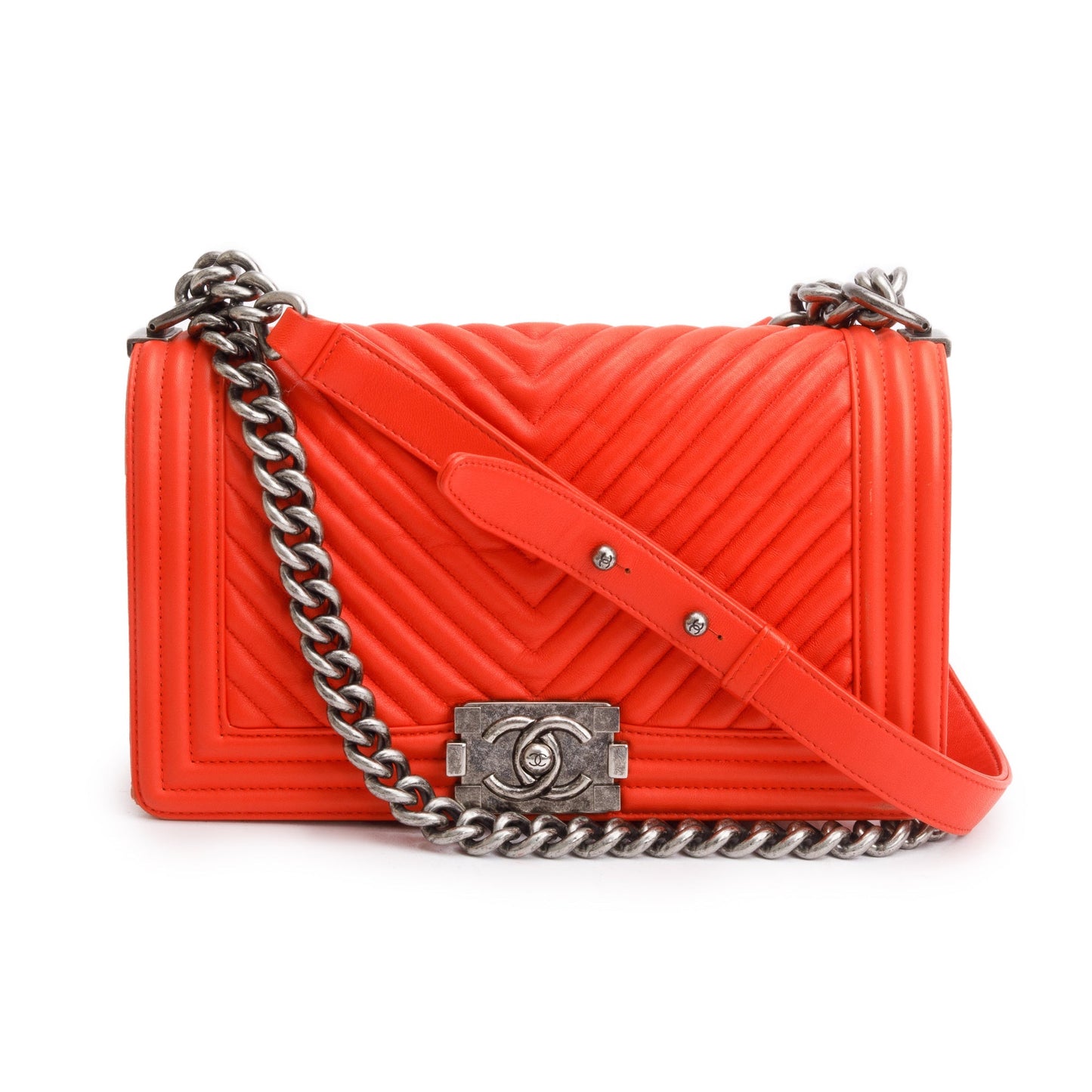 Chanel Red Chevron Calfskin Leather Medium Boy Bag