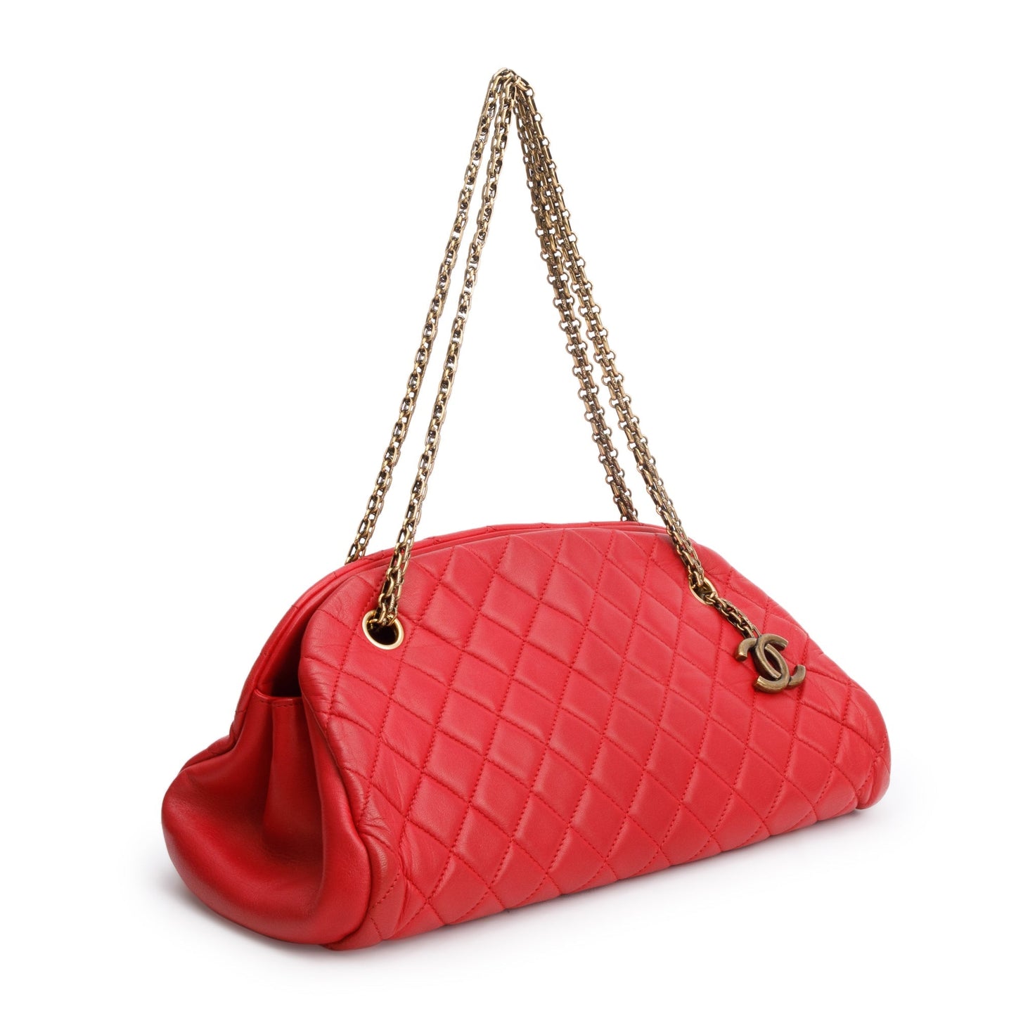 Chanel Red Lambskin Leather Just Mademoiselle Medium Bowler Bag