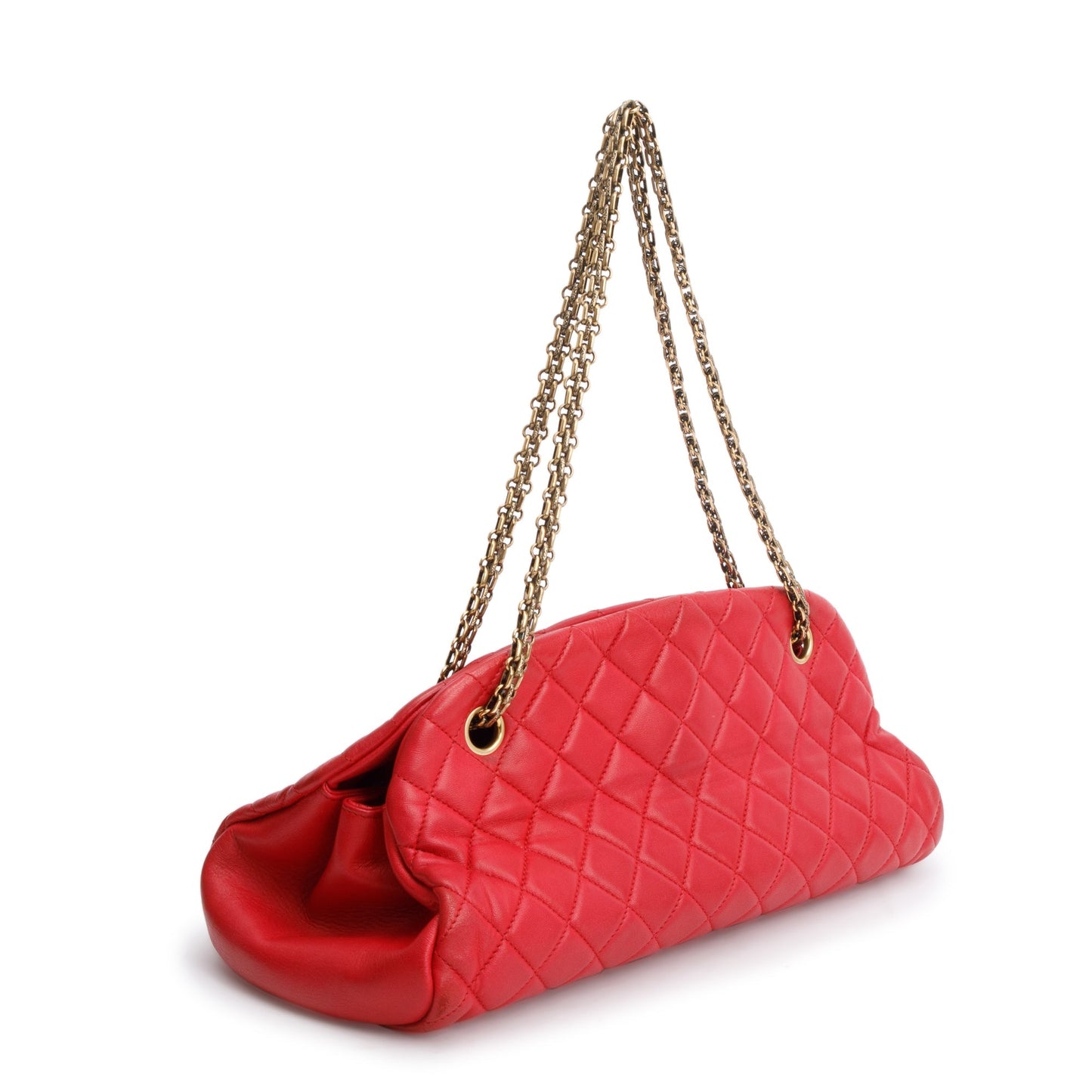 Chanel Red Lambskin Leather Just Mademoiselle Medium Bowler Bag