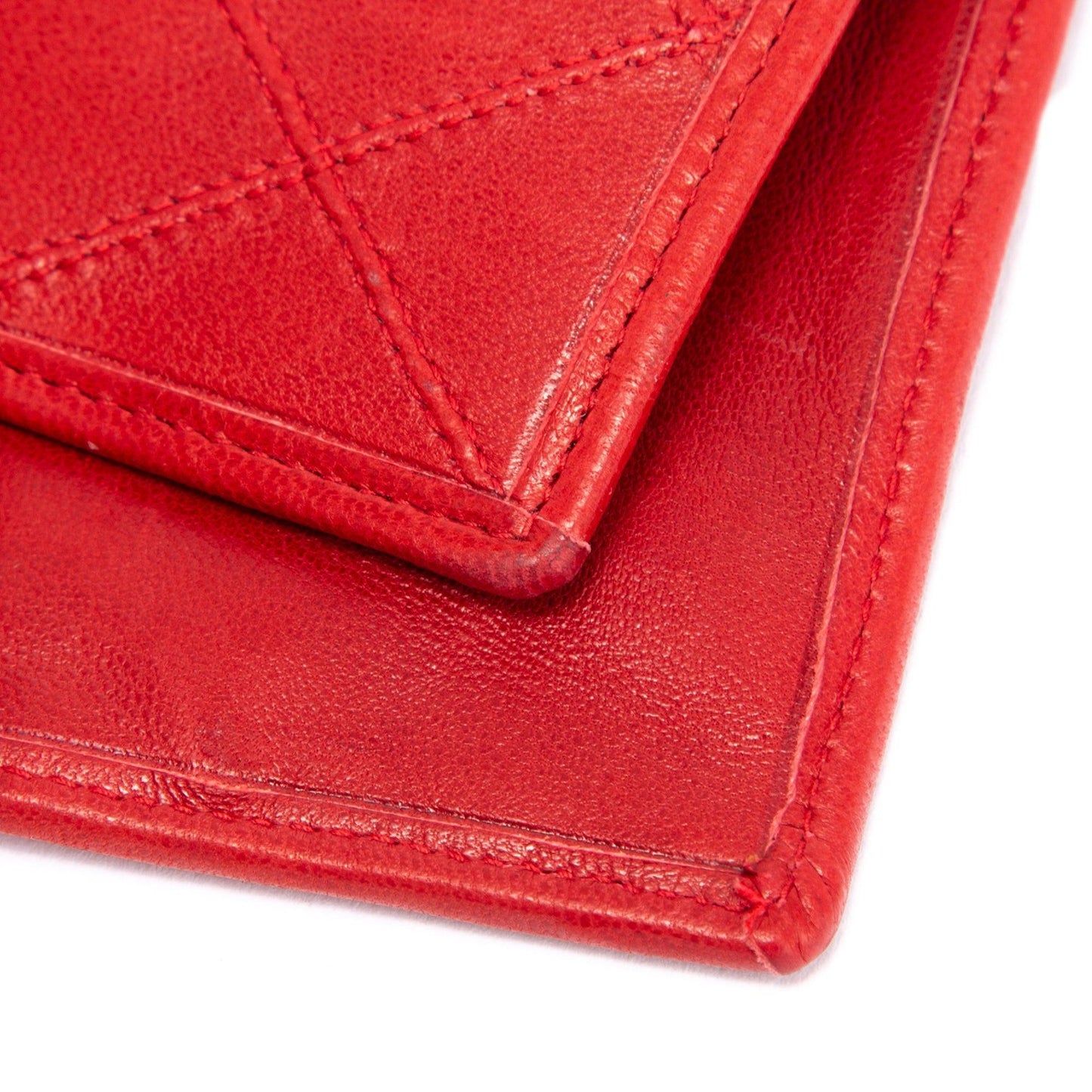 Chanel Red Leather Diamond Stitch Bifold Yen Wallet