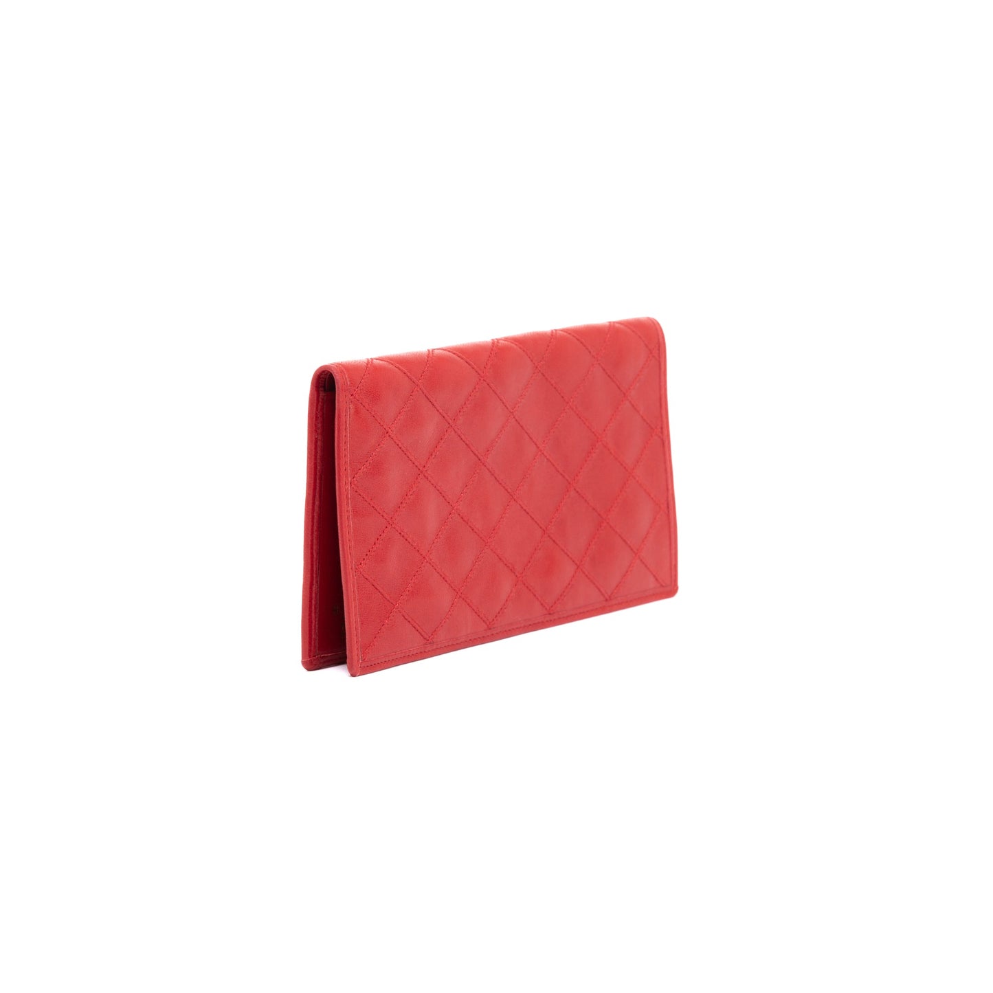 Chanel Red Leather Diamond Stitch Bifold Yen Wallet