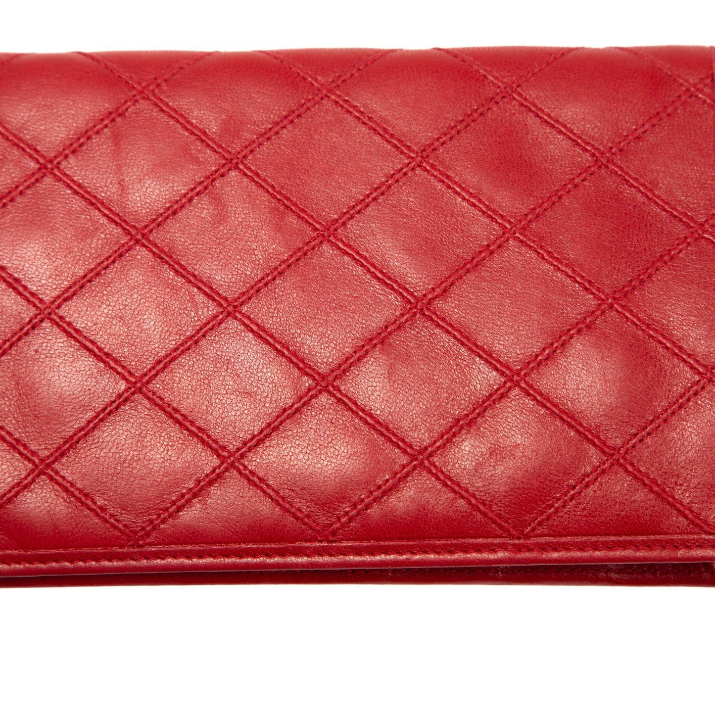 Chanel Red Leather Diamond Stitch Bifold Yen Wallet