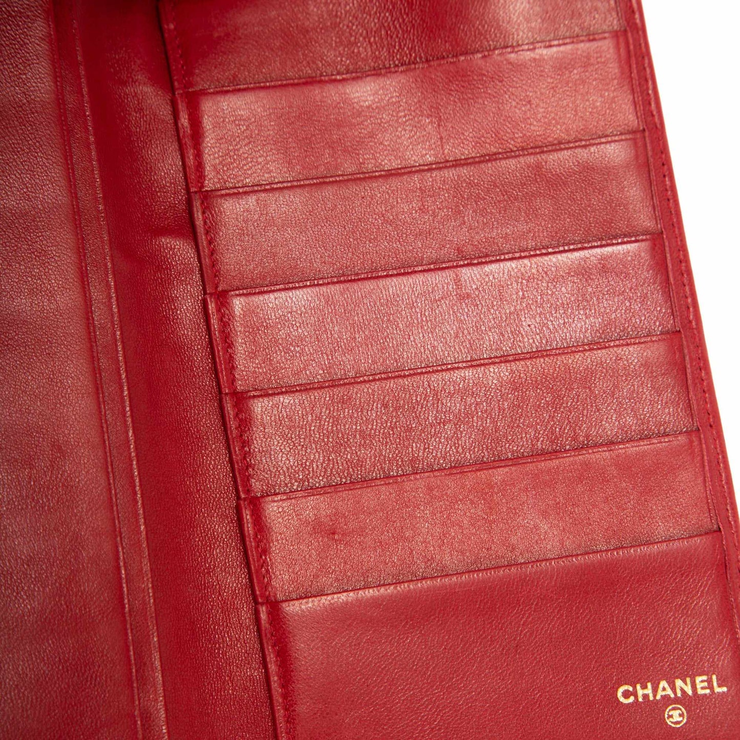 Chanel Red Leather Diamond Stitch Bifold Yen Wallet