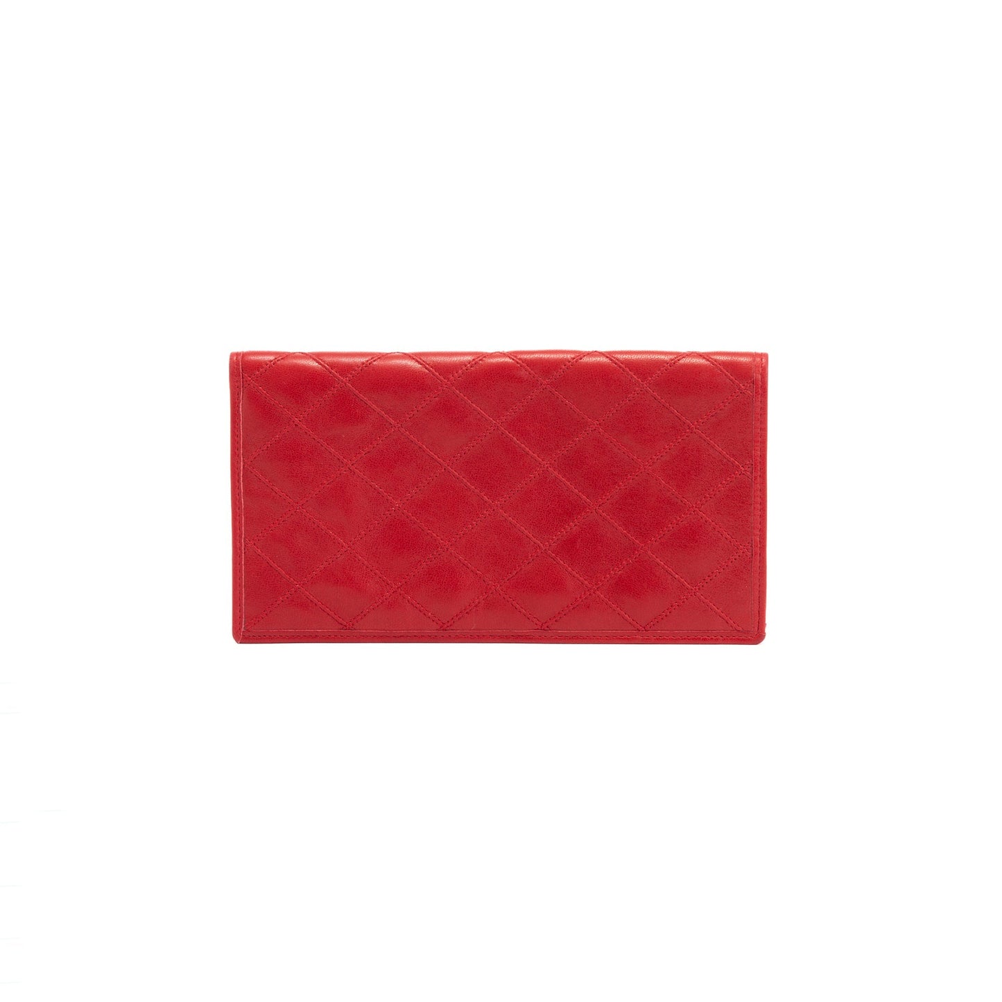 Chanel Red Leather Diamond Stitch Bifold Yen Wallet