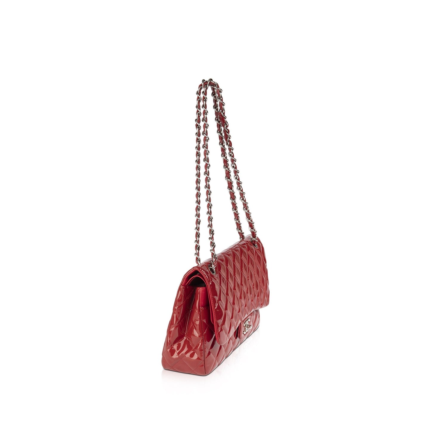 Chanel Red Patent Leather Classic Jumbo Double Flap Bag