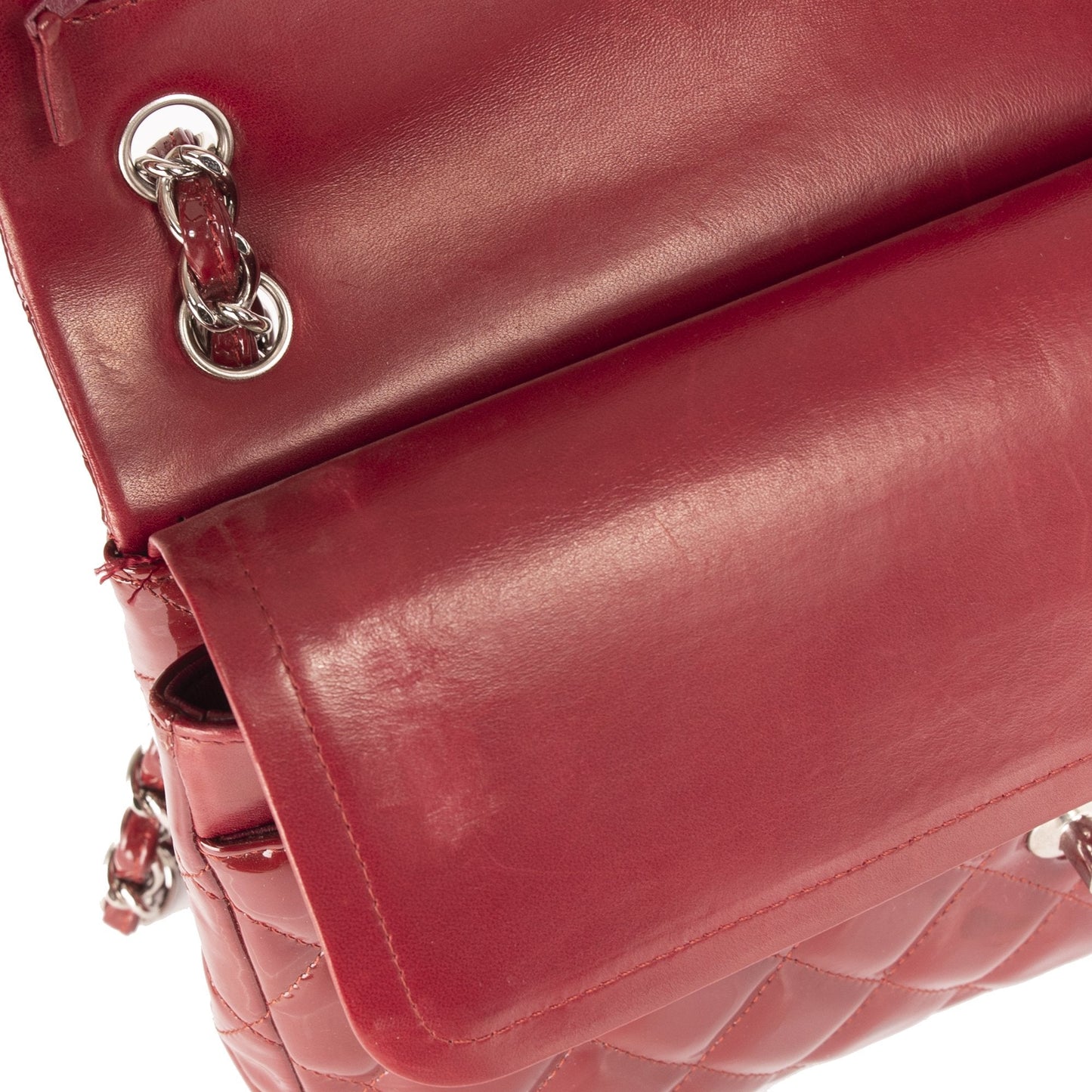 Chanel Red Patent Leather Classic Jumbo Double Flap Bag