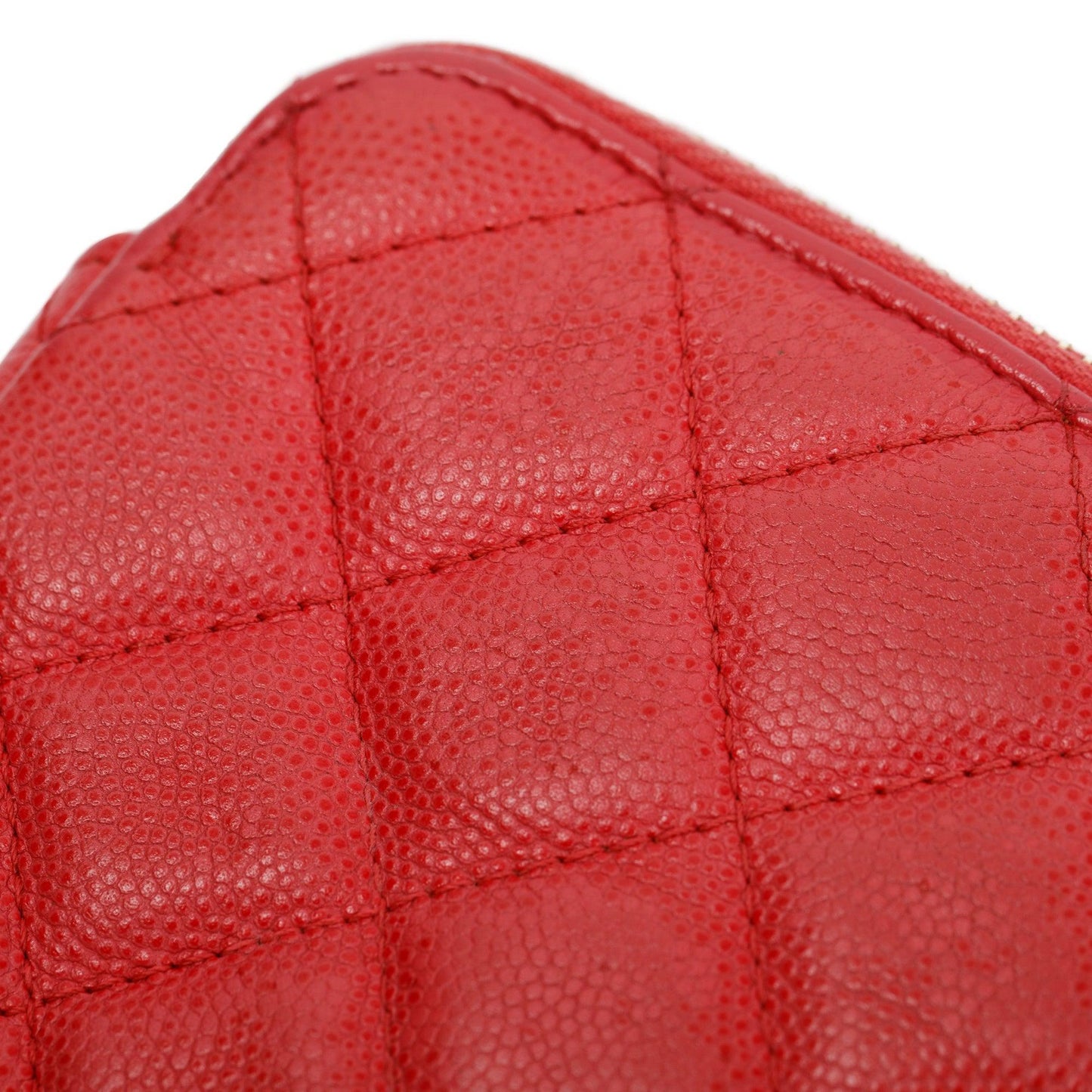 Chanel Red Quilted Caviar Leather Classic Double Zip Wallet on Chain