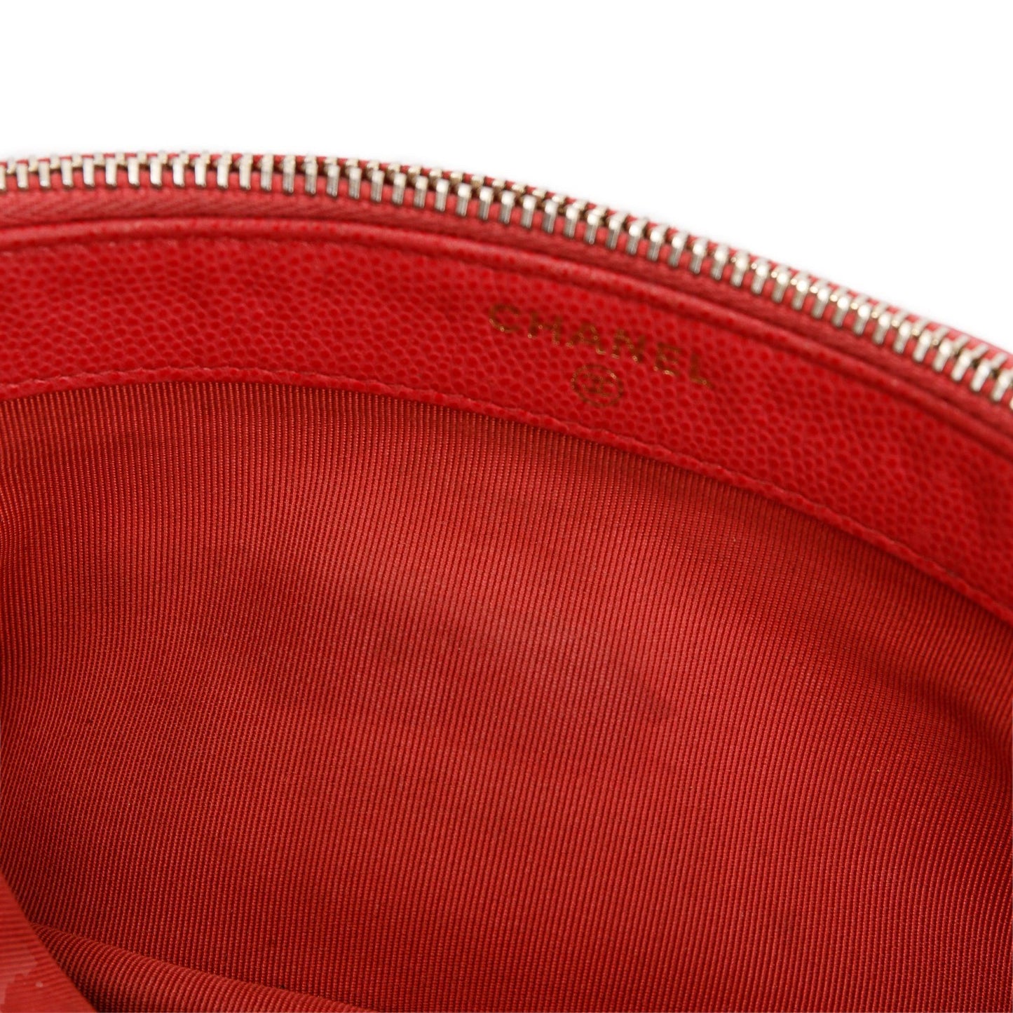 Chanel Red Quilted Caviar Leather Classic Double Zip Wallet on Chain