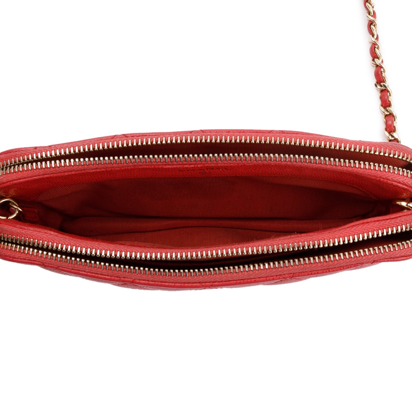 Chanel Red Quilted Caviar Leather Classic Double Zip Wallet on Chain