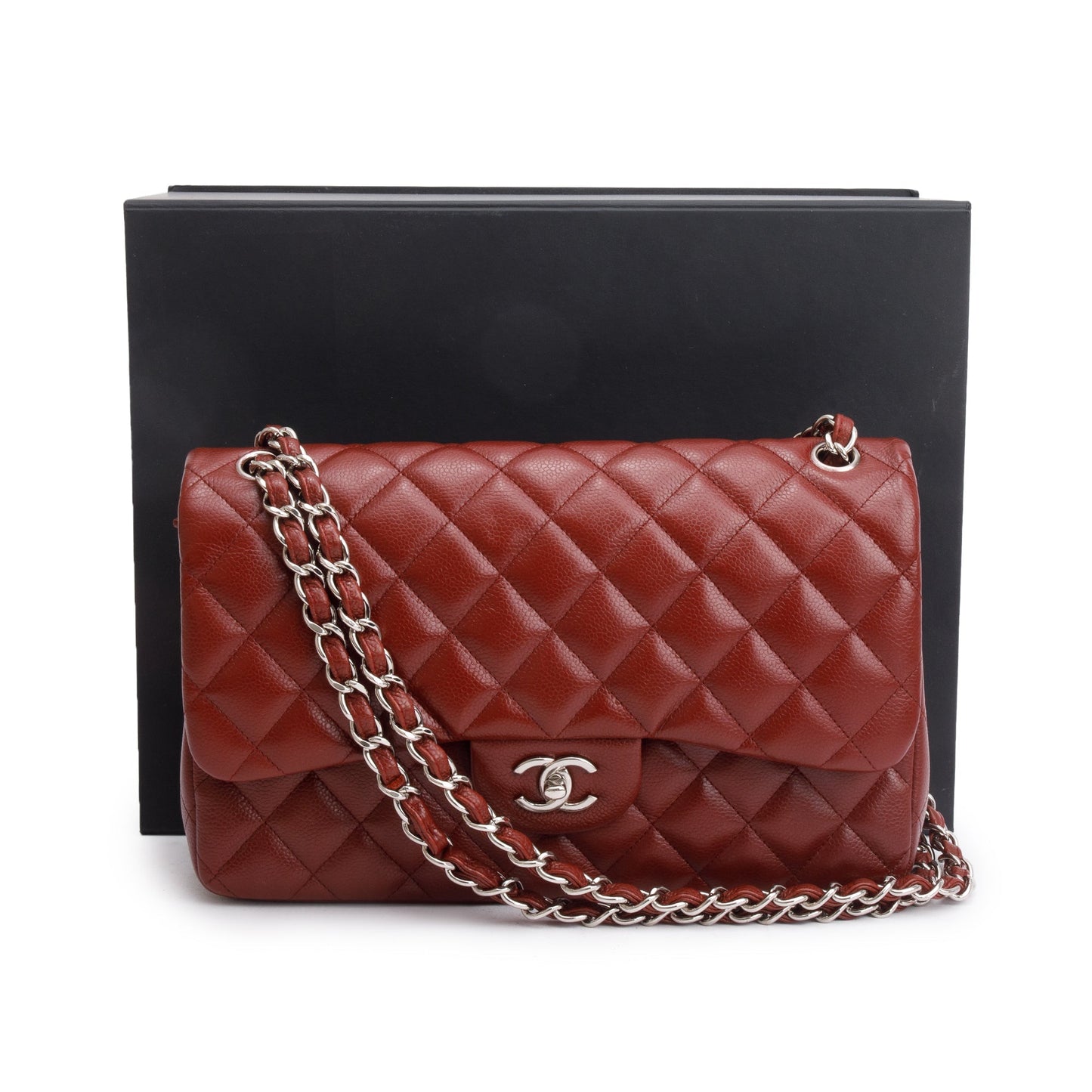 Chanel Red Quilted Caviar Leather Classic Jumbo Double Flap Bag