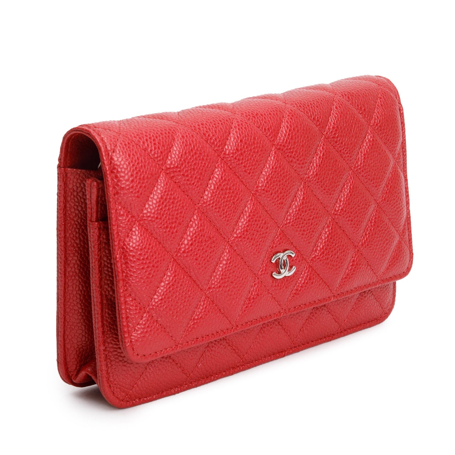 Chanel Red Quilted Caviar Leather Classic Wallet on Chain