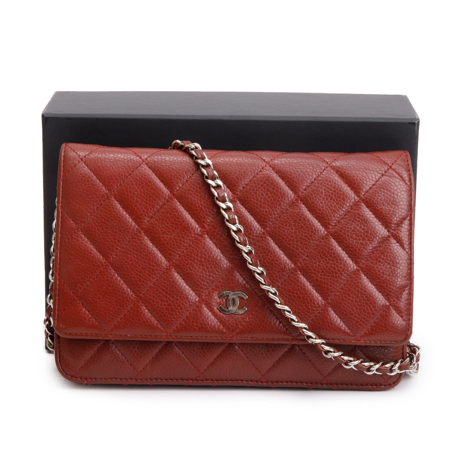 Chanel Red Quilted Caviar Leather Classic Wallet on Chain