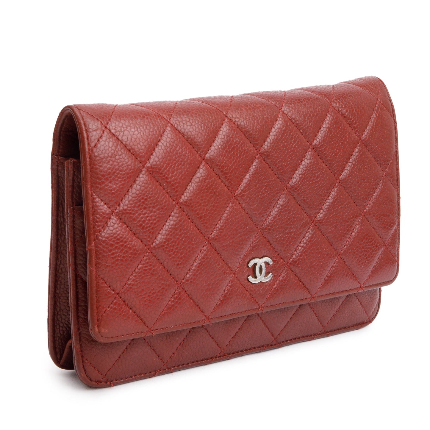 Chanel Red Quilted Caviar Leather Classic Wallet on Chain