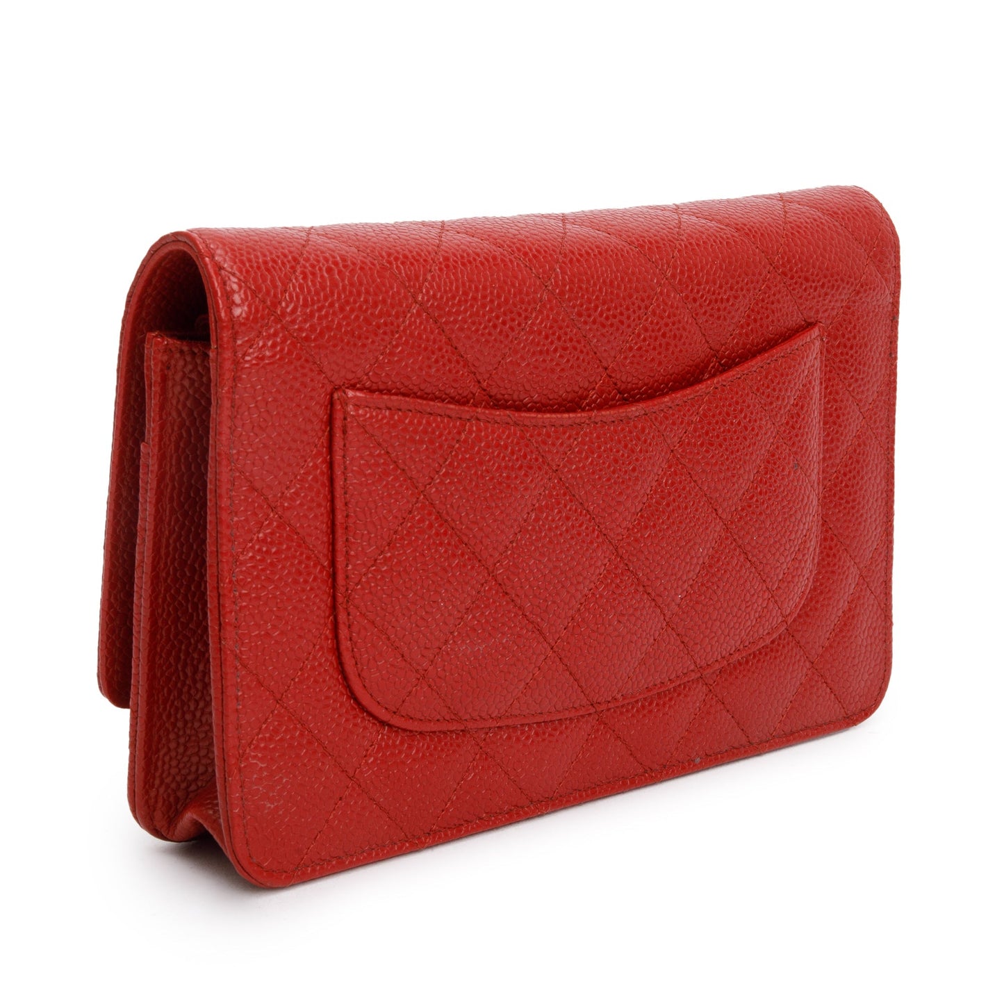 Chanel Red Quilted Caviar Leather Classic Wallet on Chain