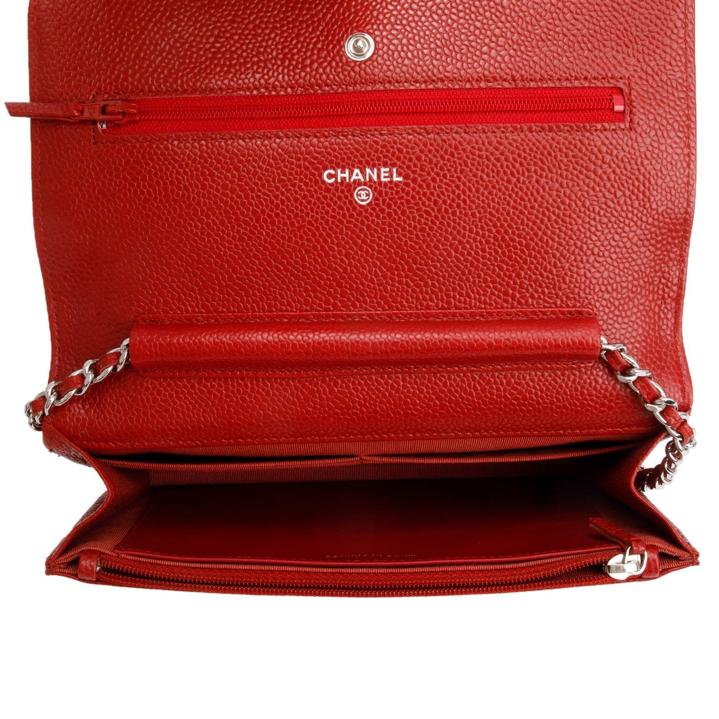 Chanel Red Quilted Caviar Leather Classic Wallet on Chain