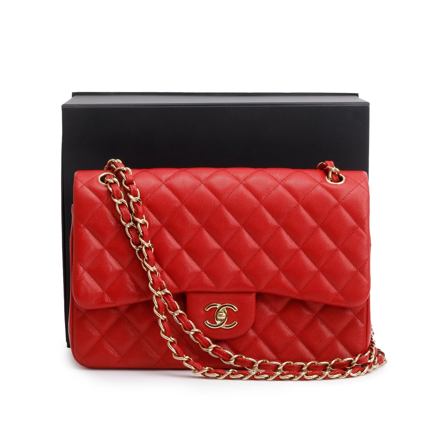 Chanel Red Quilted Caviar Leather Jumbo Double Flap Bag