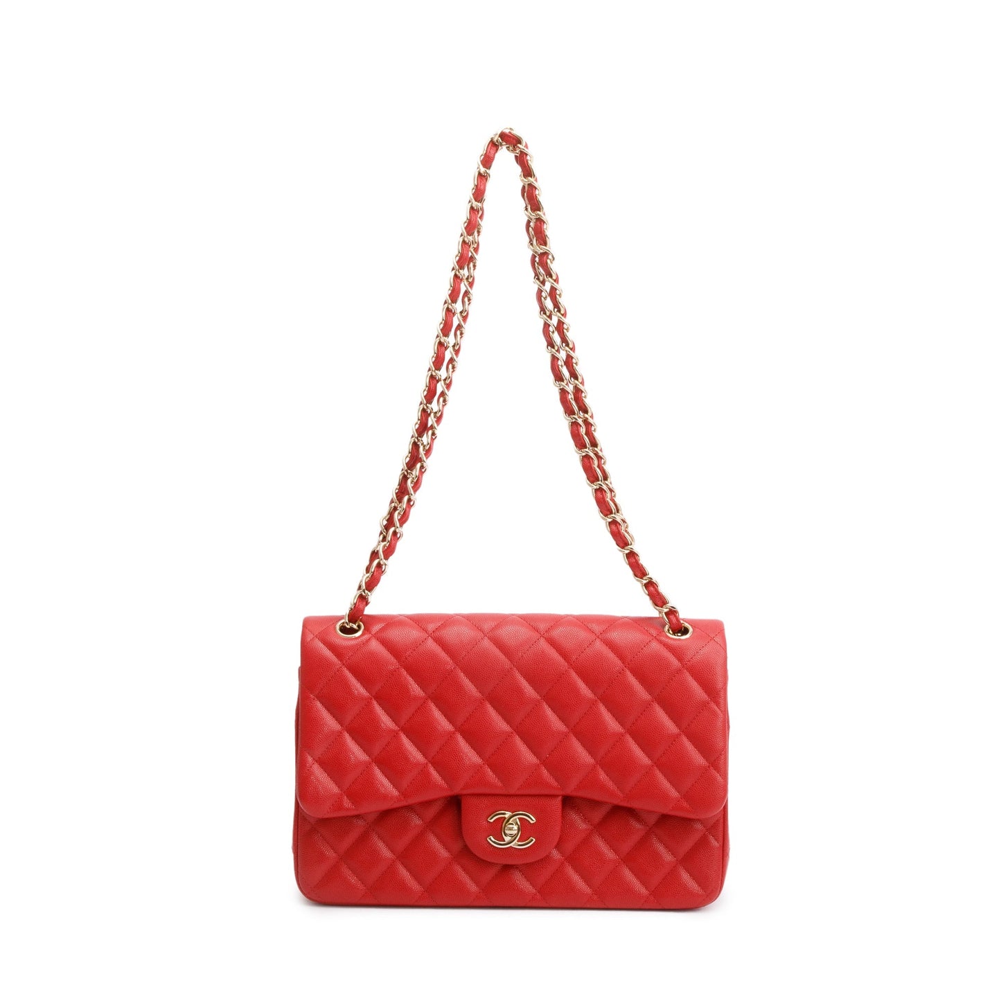 Chanel Red Quilted Caviar Leather Jumbo Double Flap Bag