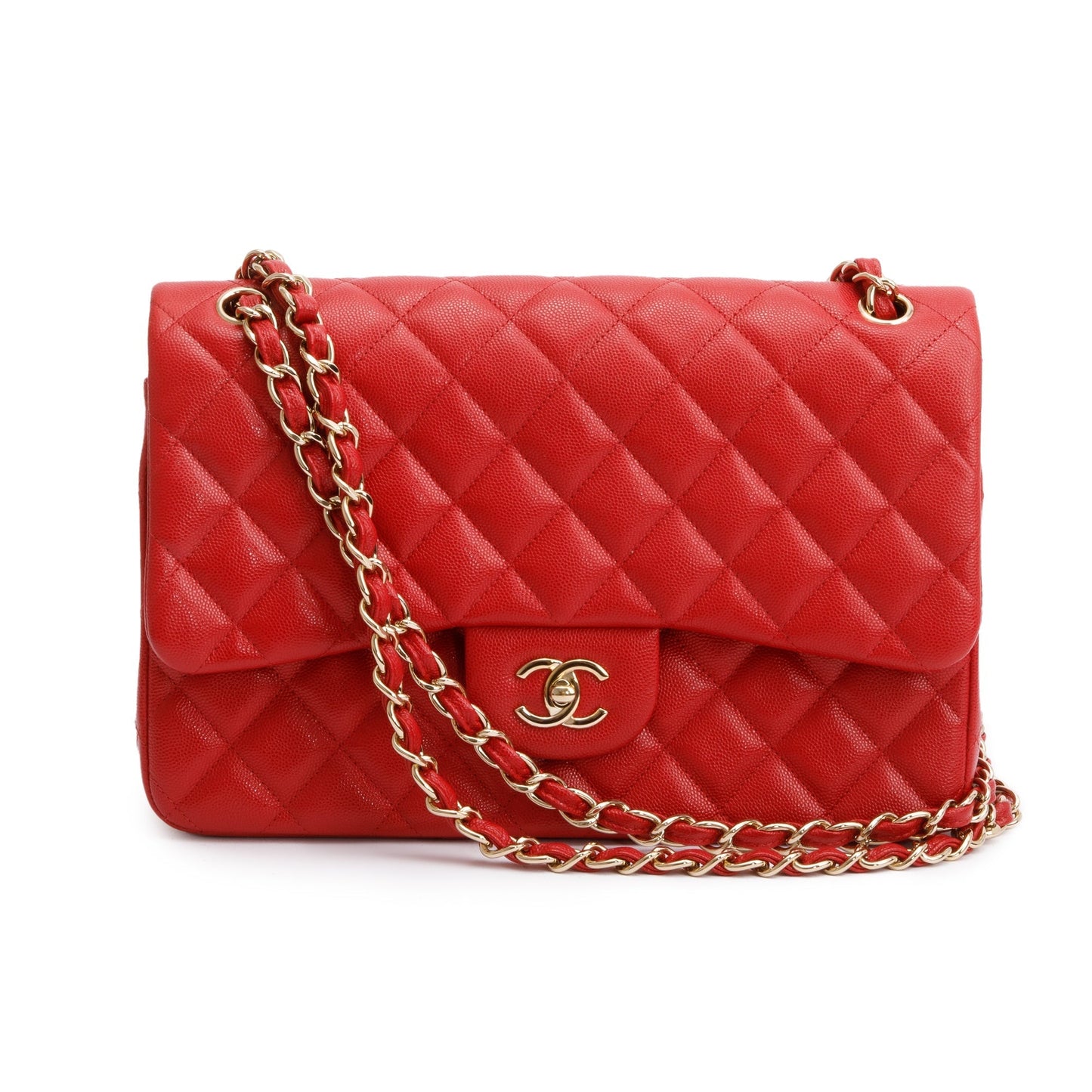 Chanel Red Quilted Caviar Leather Jumbo Double Flap Bag