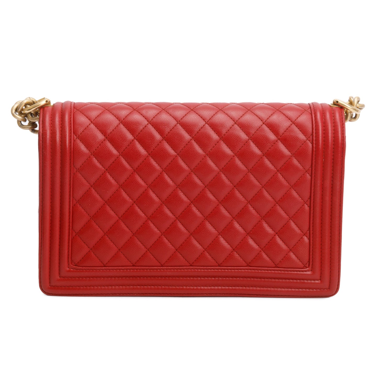 Chanel Red Quilted Caviar Leather Large Boy Bag